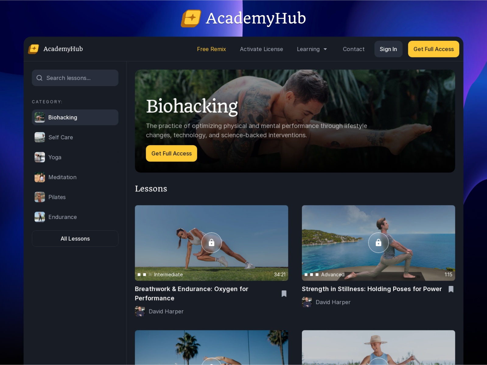Screenshot of Academy hub website