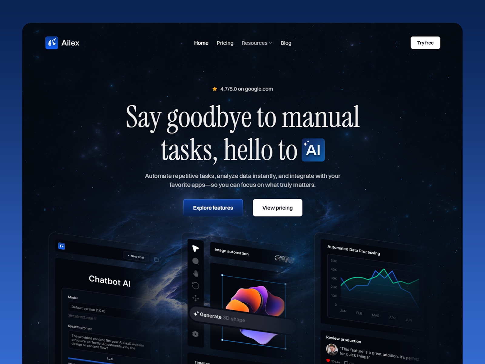 Screenshot of Ailex website