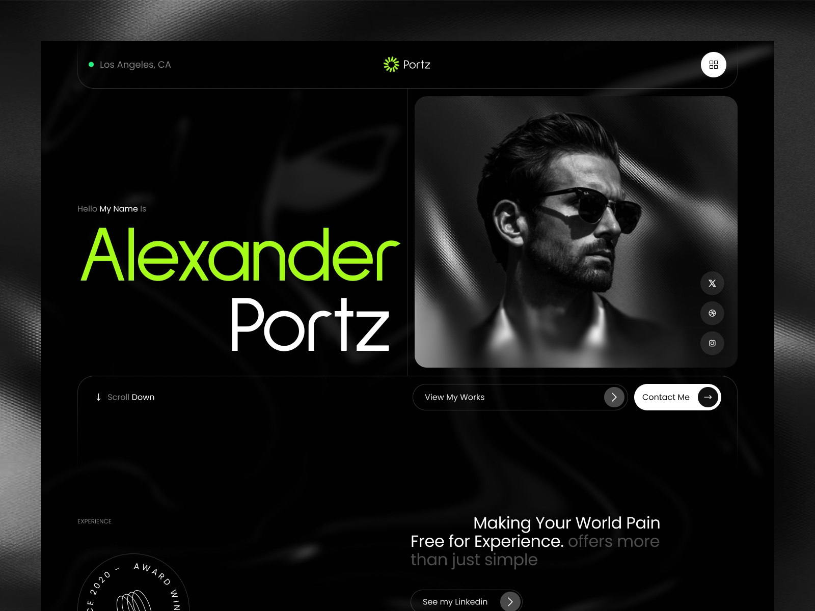 Screenshot of Alex portz website