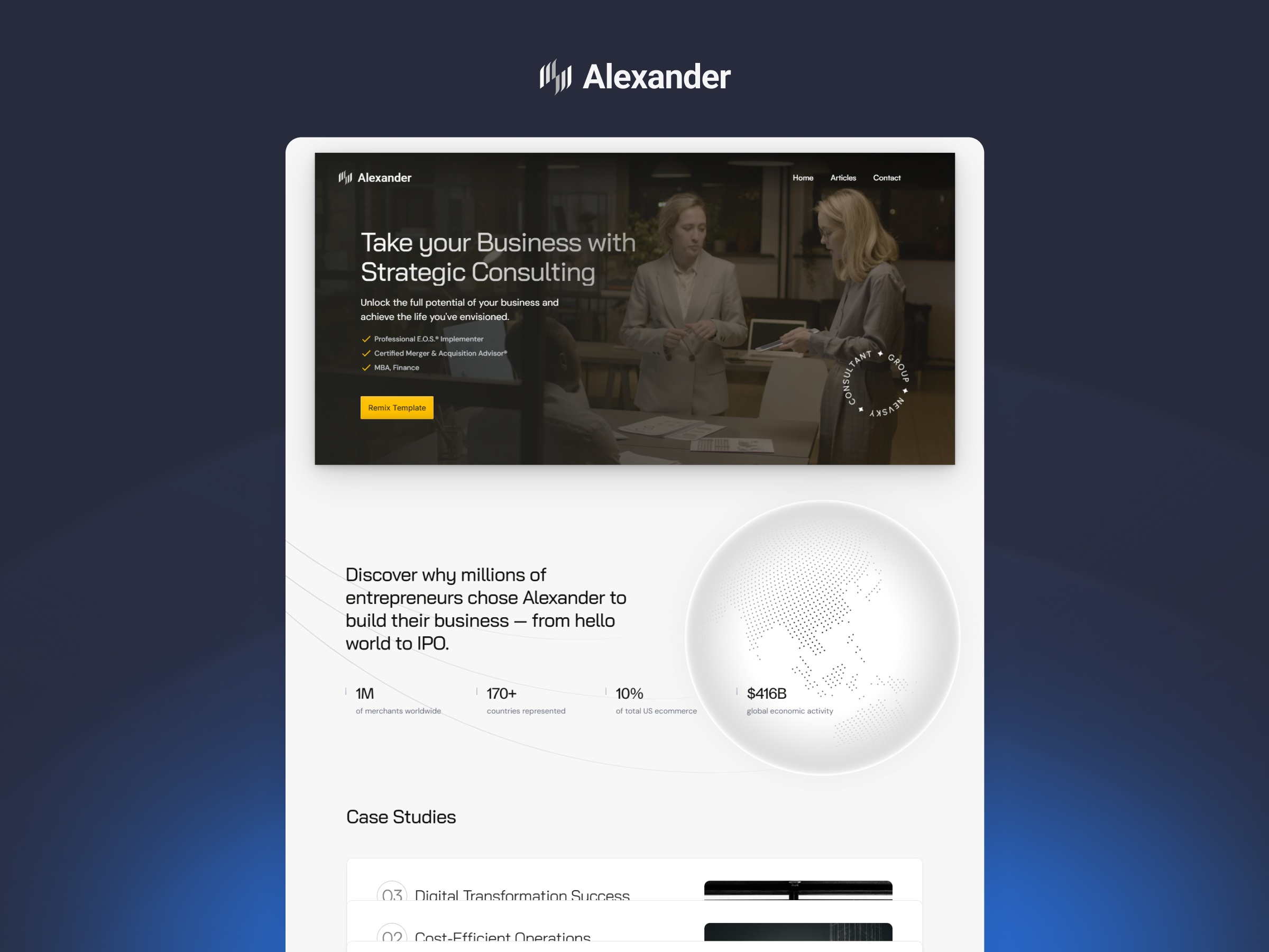 Screenshot of Alexander business consulting template website