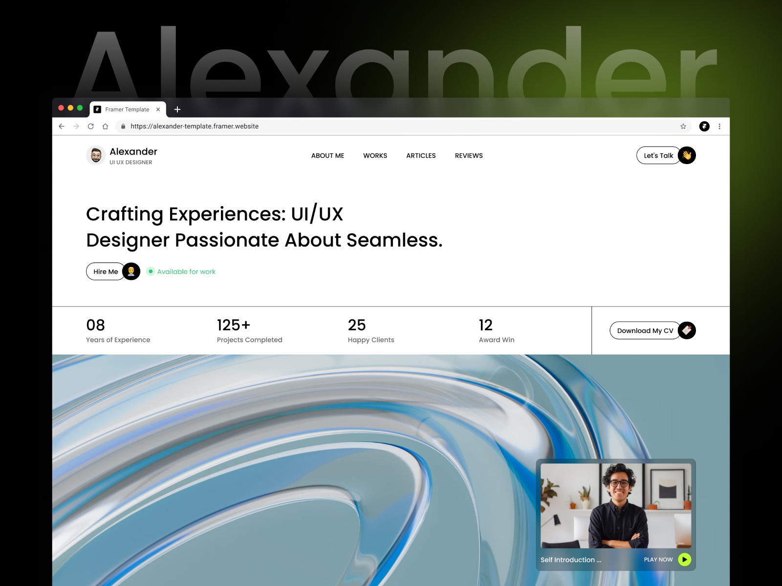 Screenshot of Alexander x website