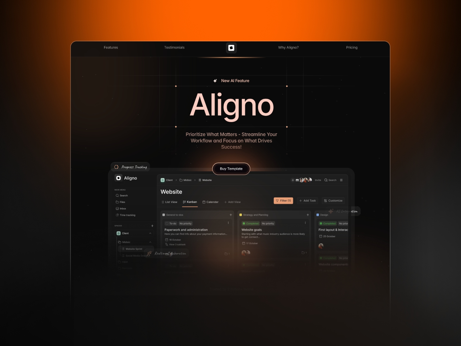 Screenshot of Aligno website