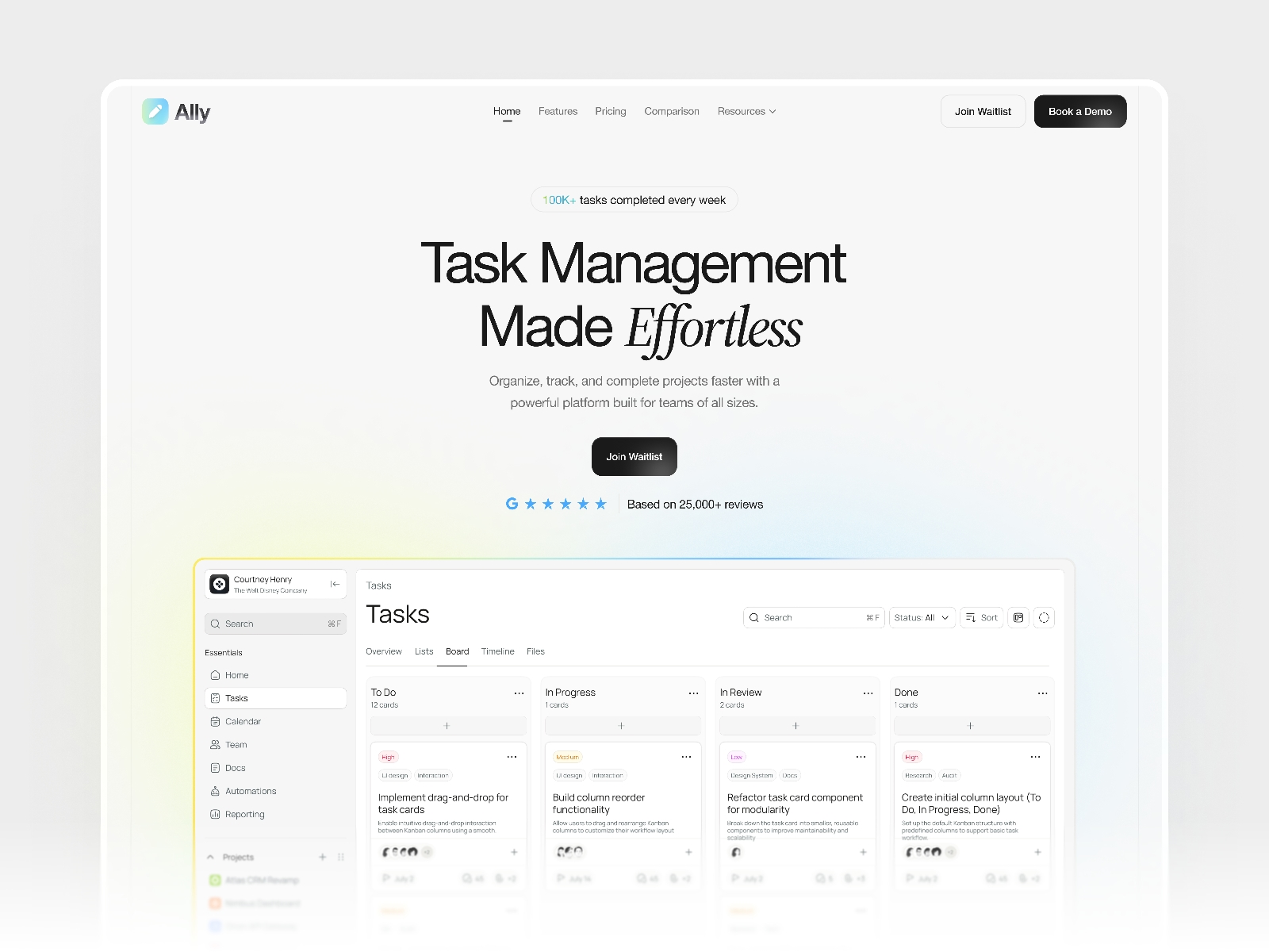 Screenshot of Ally website