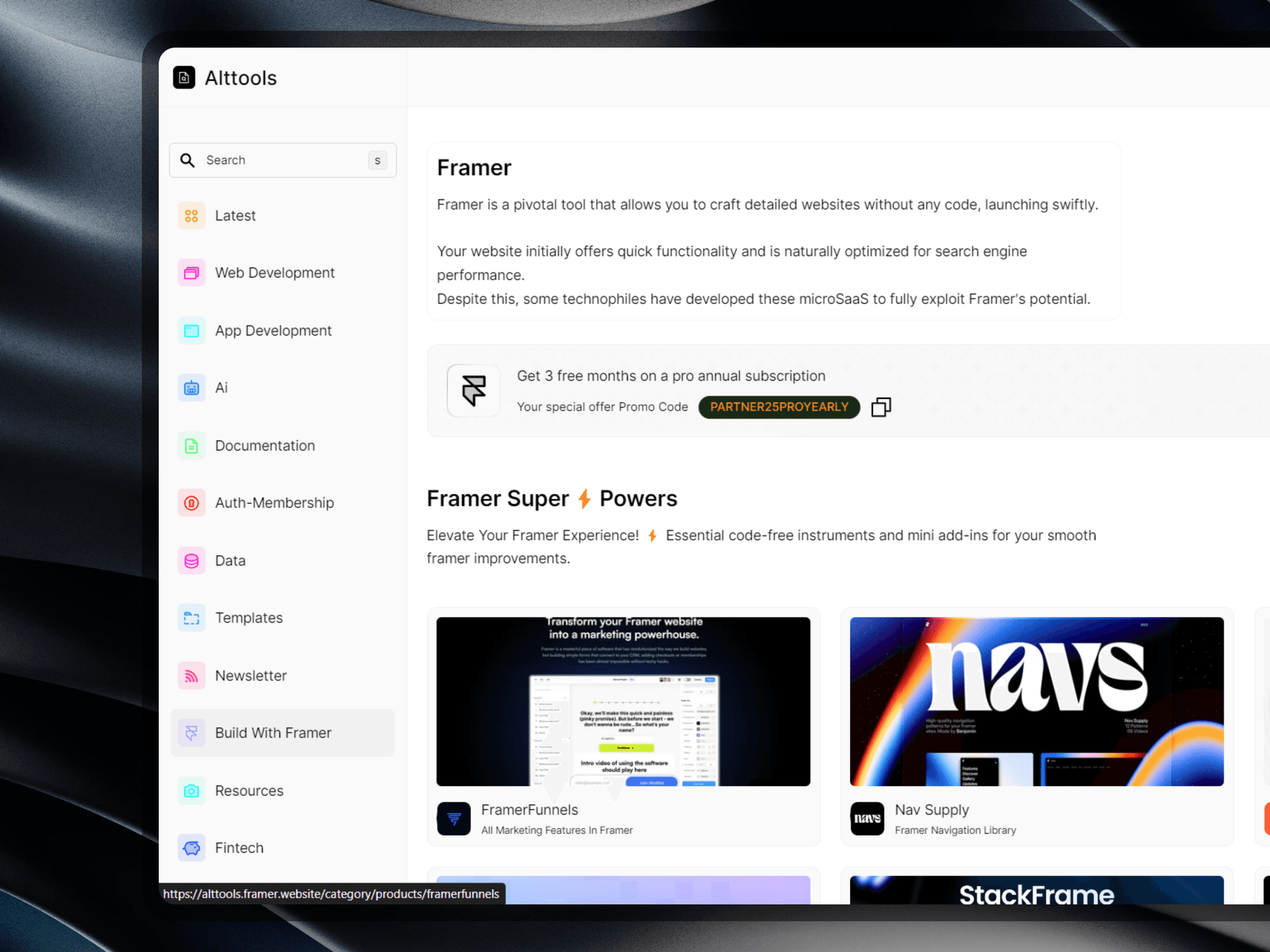 Screenshot of Alttools website
