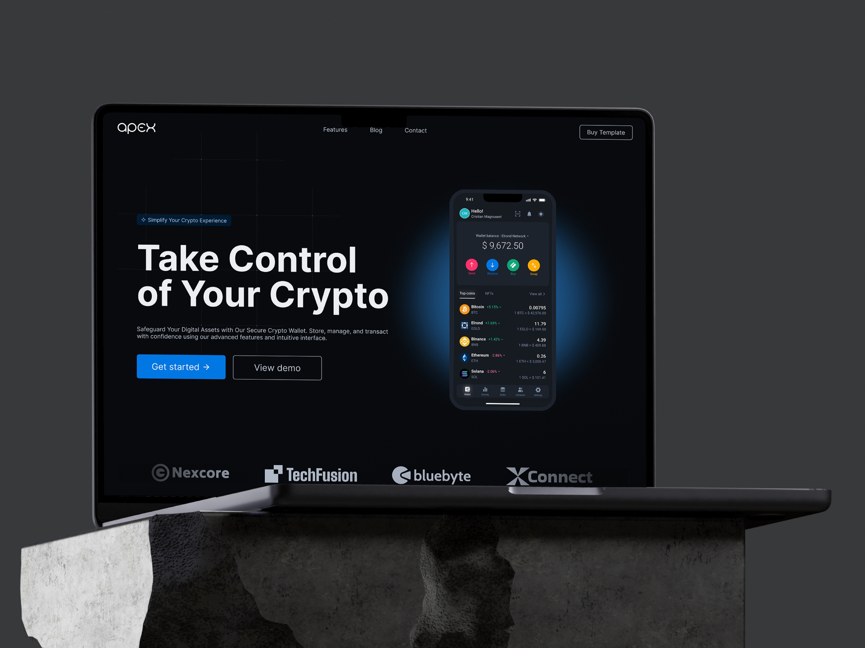 Screenshot of Apex wallet website