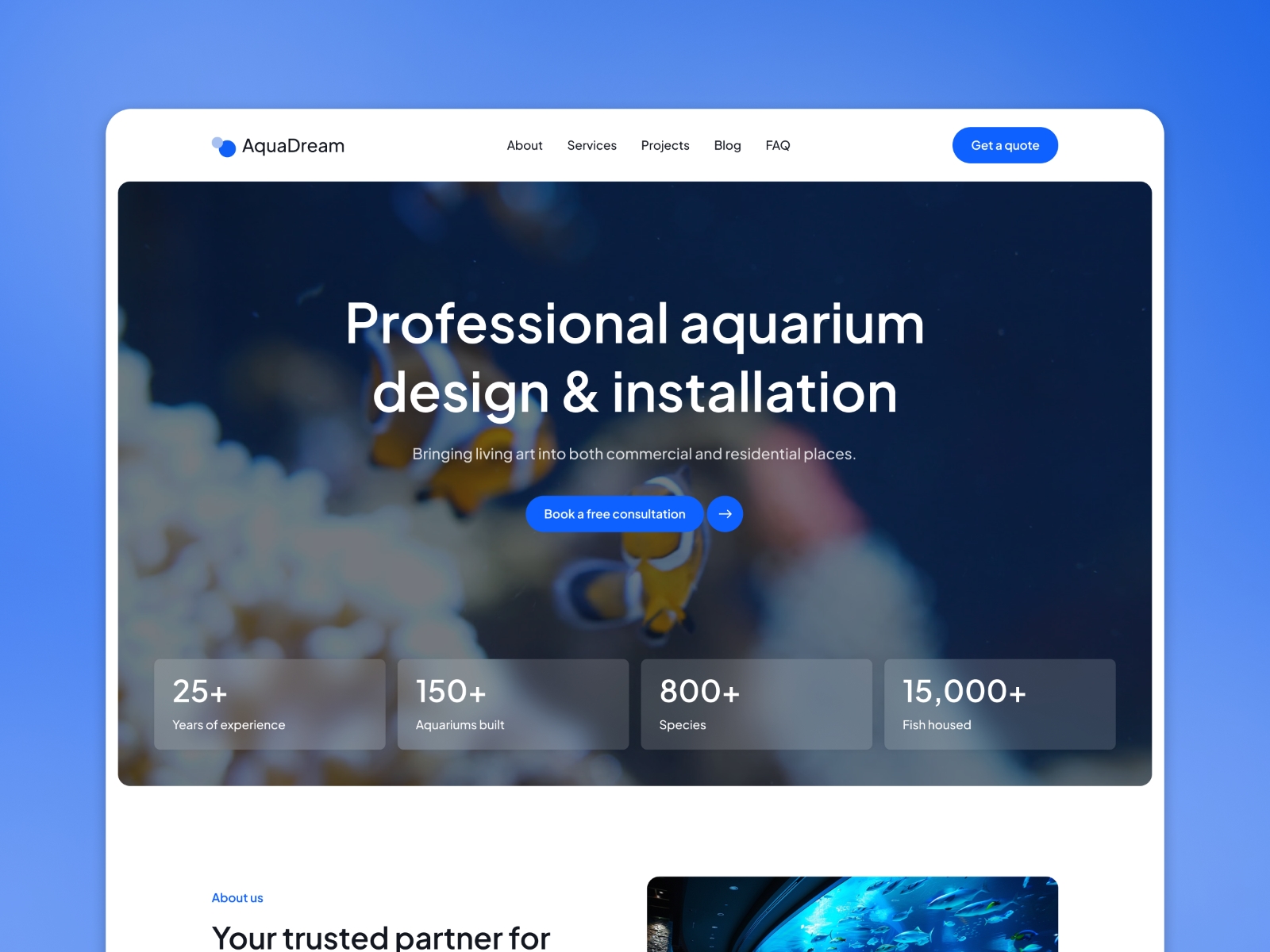 Screenshot of Aquadream website
