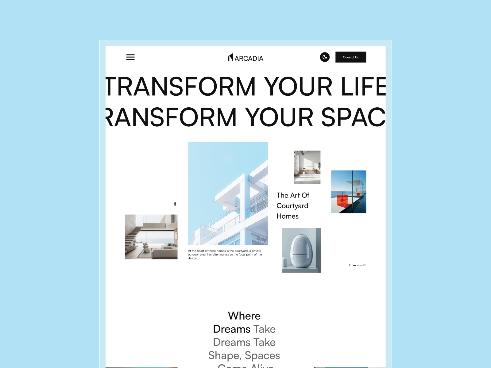 Screenshot of Arcadia website