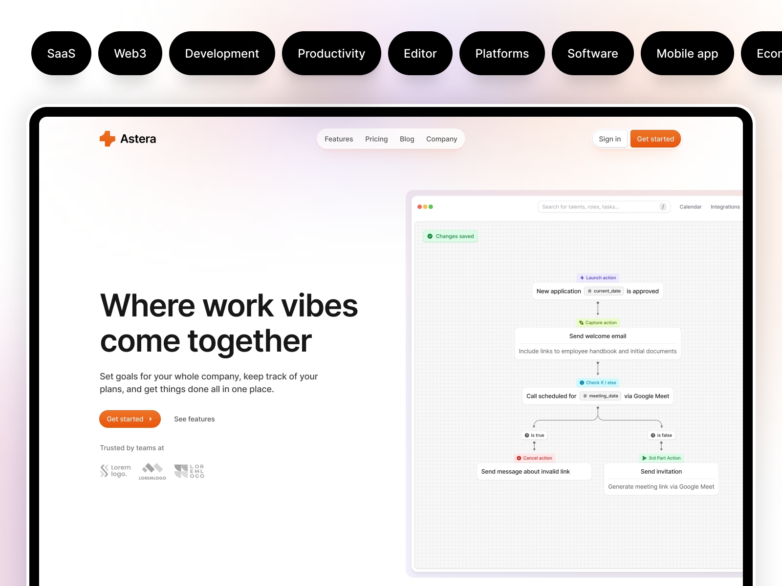 Screenshot of Astera website
