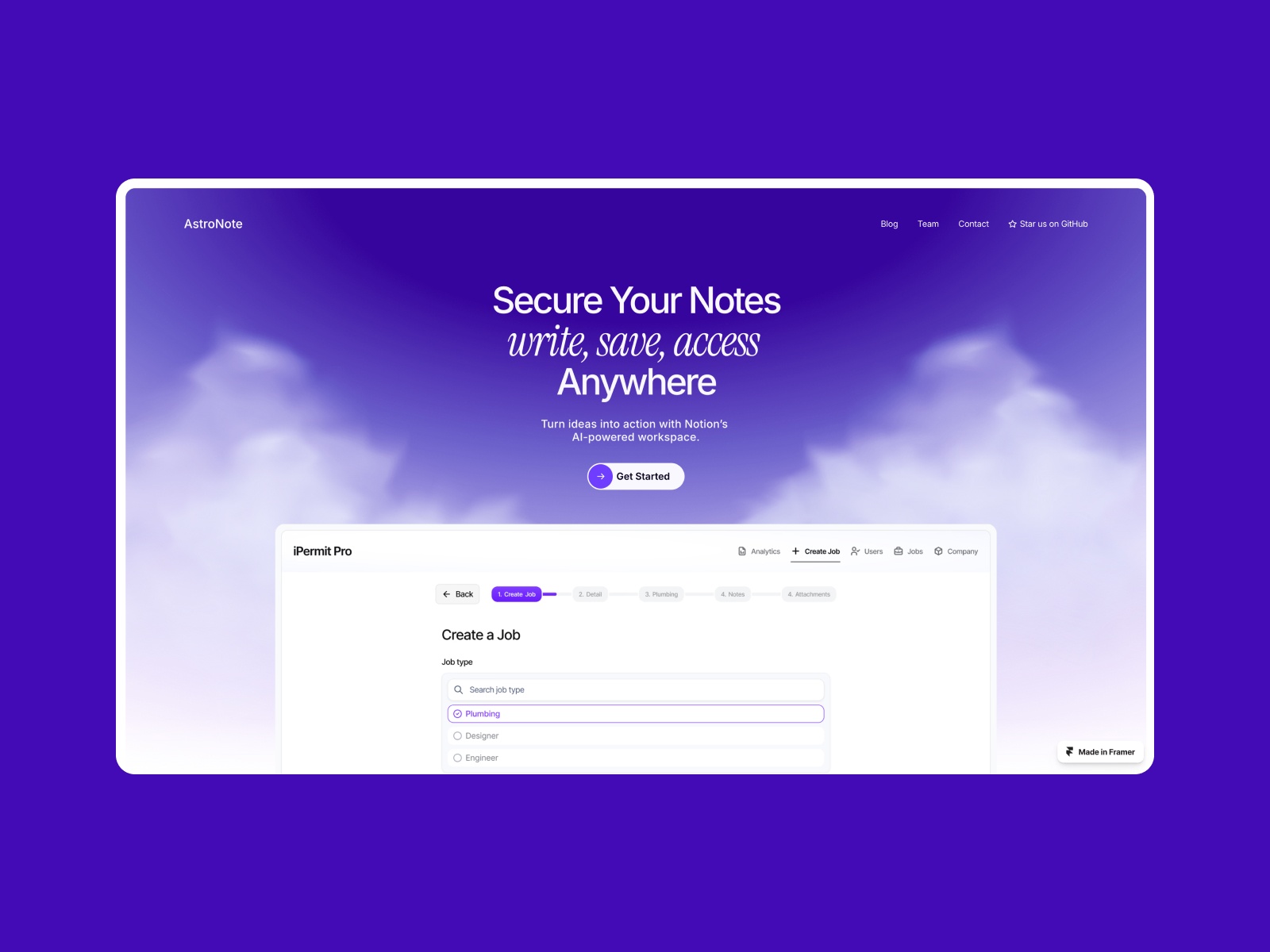 Screenshot of Astronote website