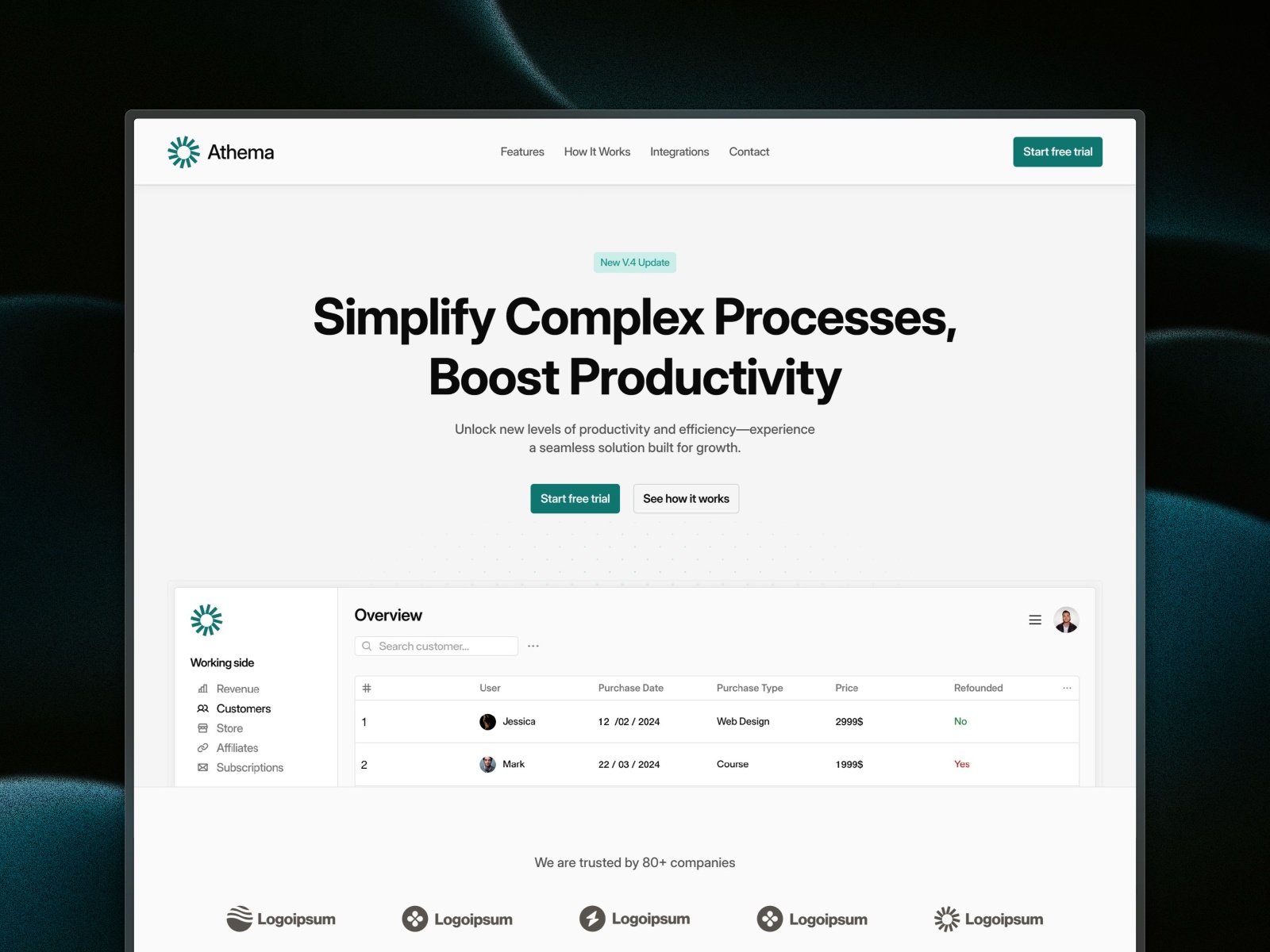 Screenshot of Athema website