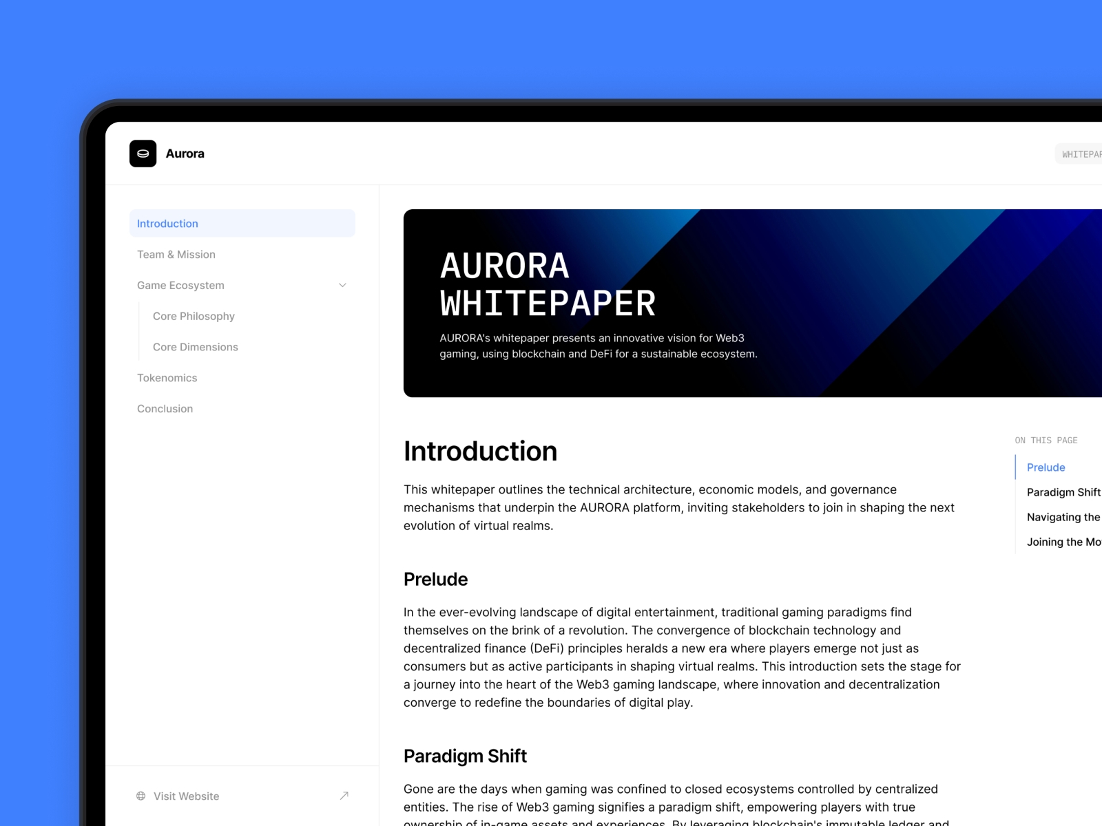 Screenshot 1 of Aurora docs