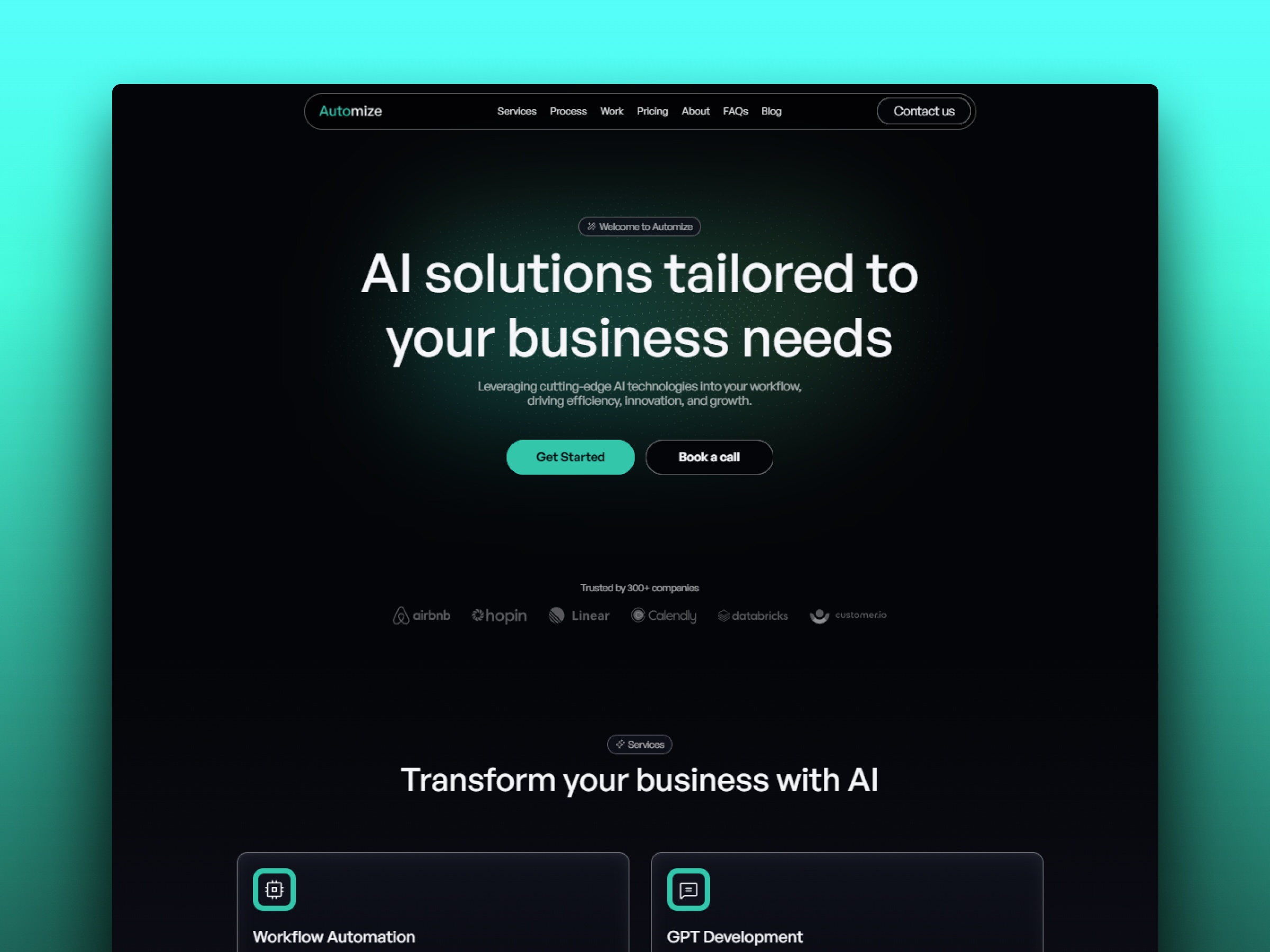 Screenshot of Automize website