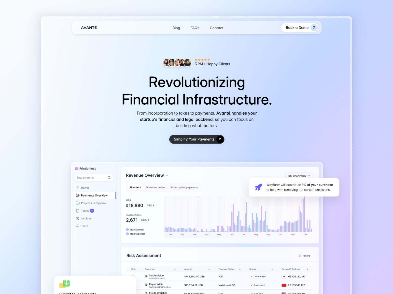 Screenshot of Avante website