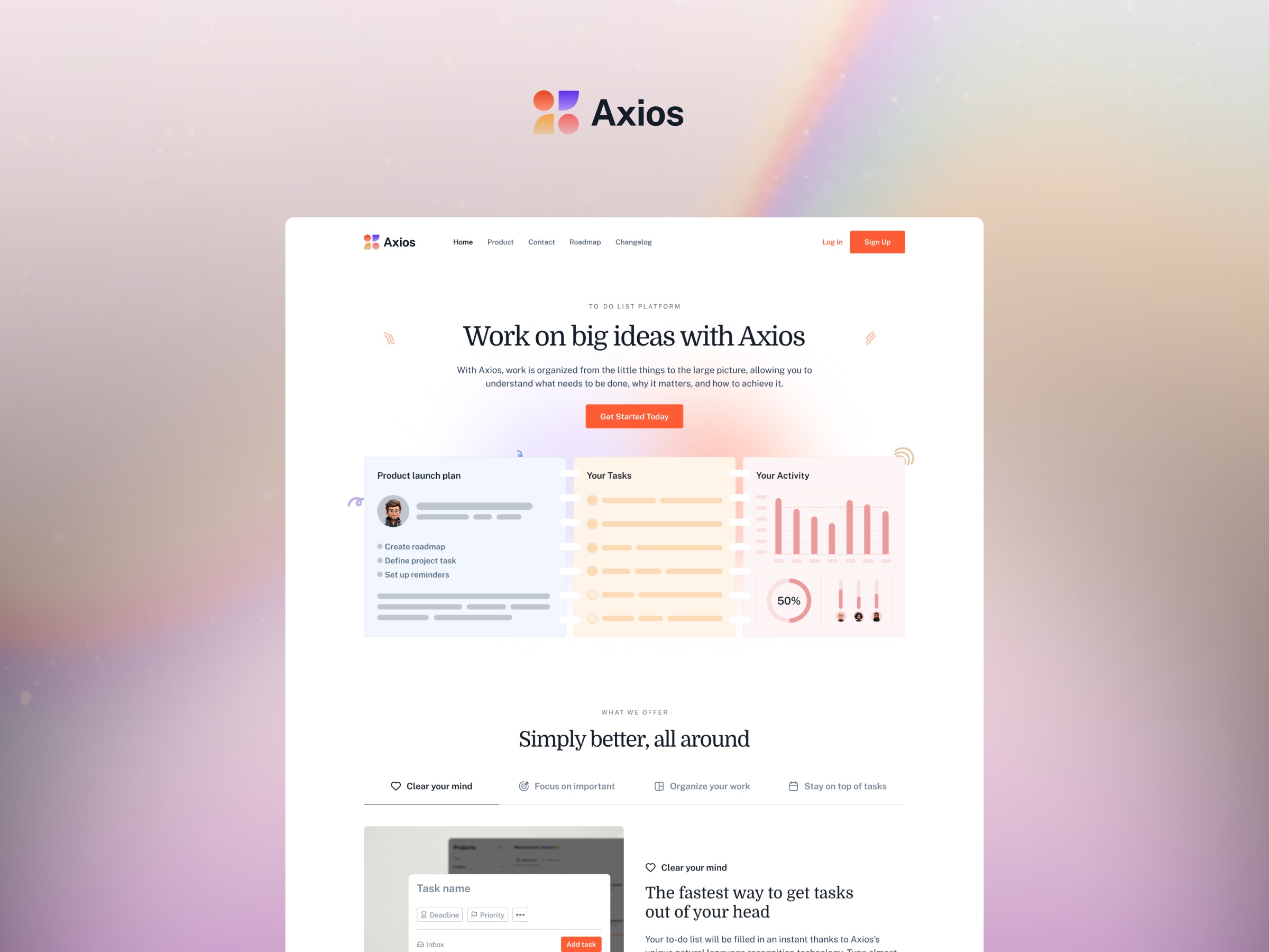 Screenshot of Axios website