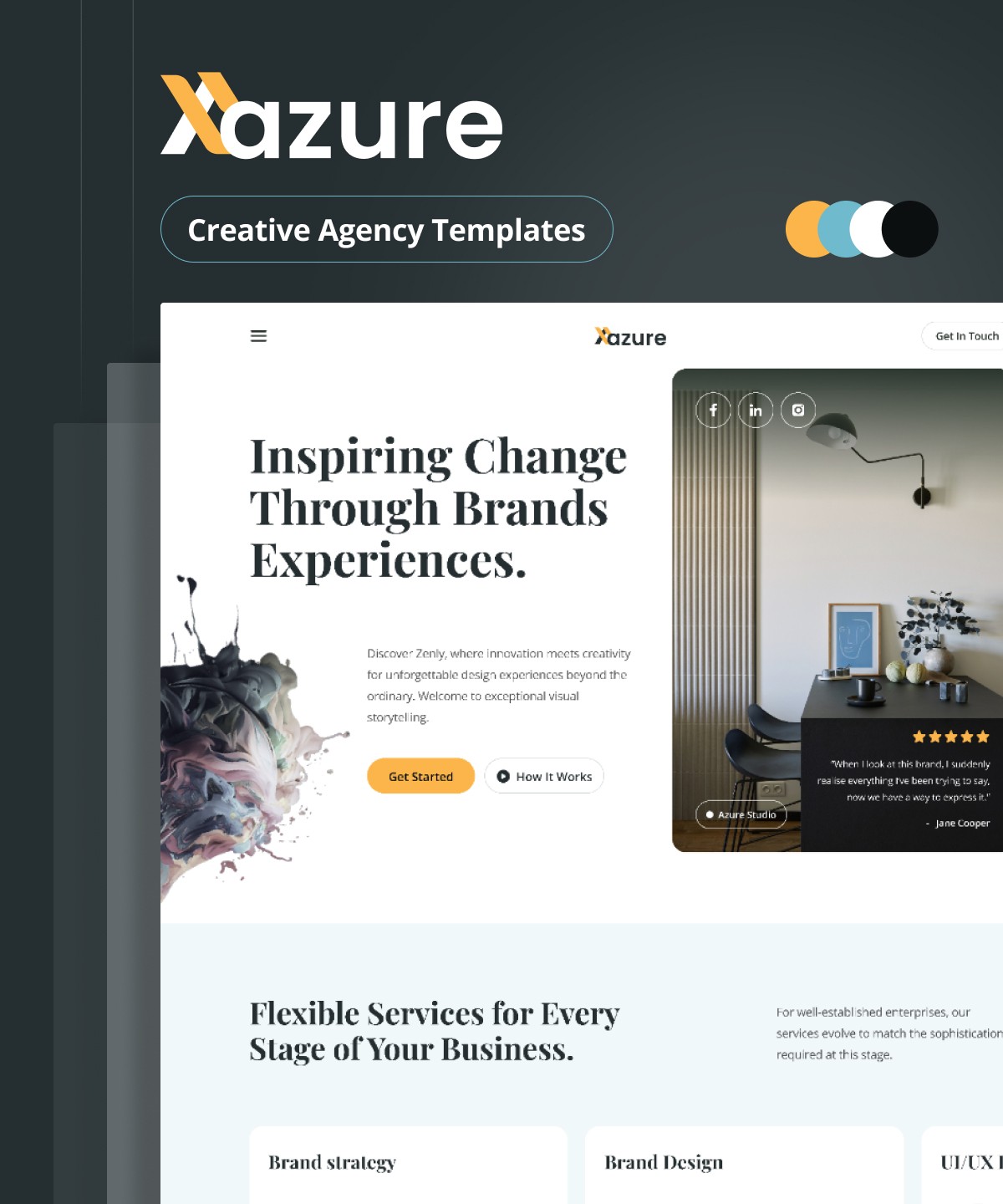 Screenshot of Azure creative agency template website