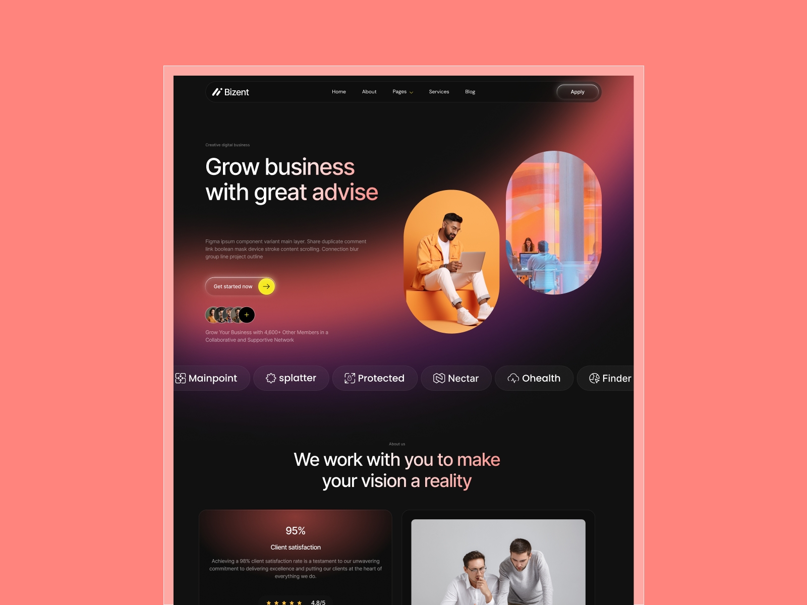 Screenshot of Bizent website