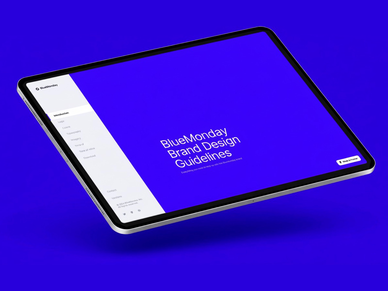 Screenshot of Bluemonday brand design guidelines framer template website