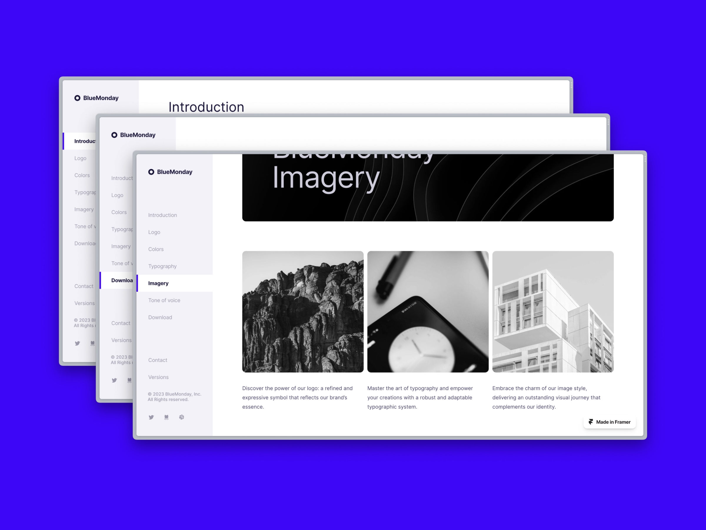 Screenshot 2 of Bluemonday brand design guidelines framer template