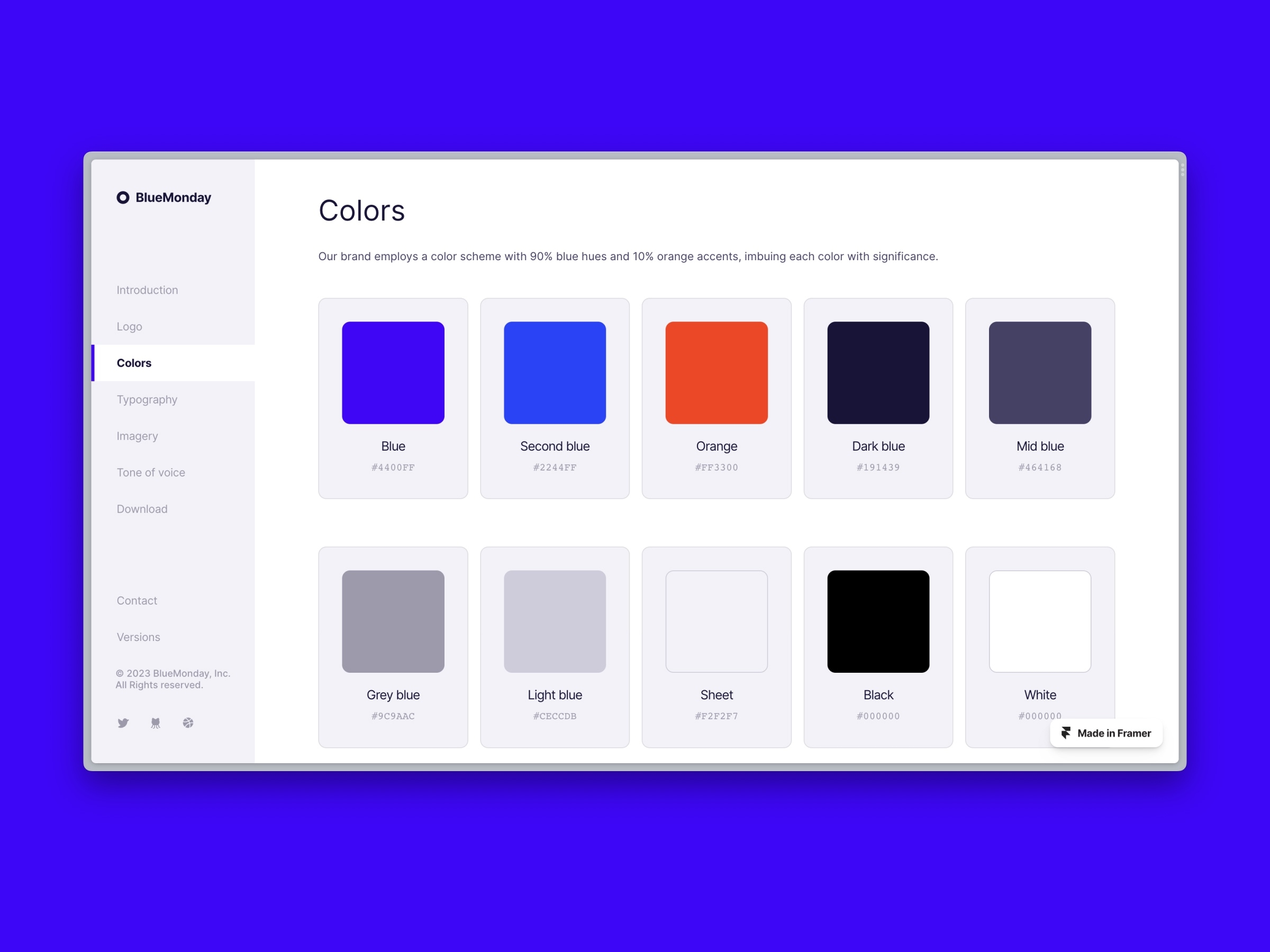 Screenshot 3 of Bluemonday brand design guidelines framer template