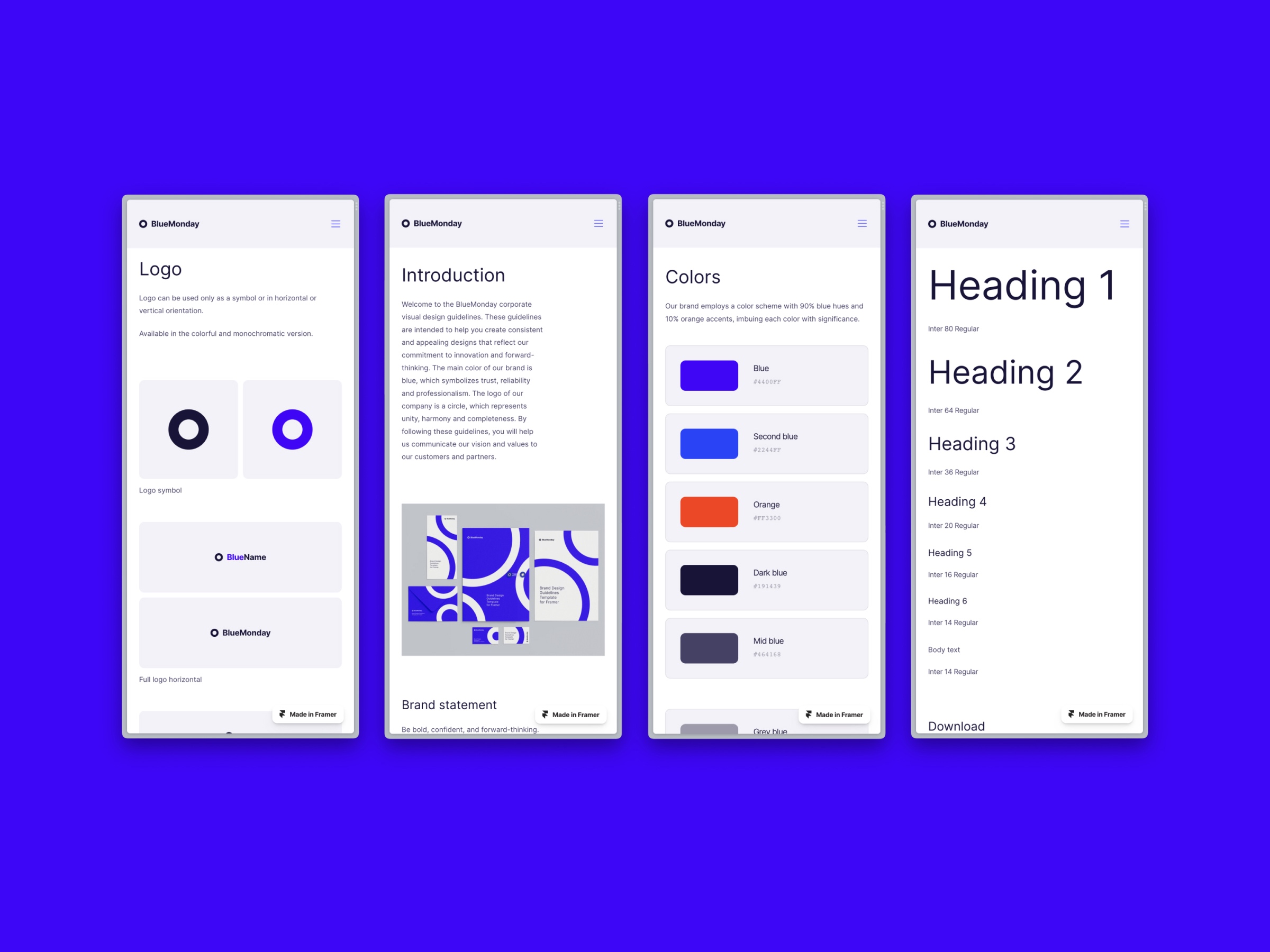 Screenshot 4 of Bluemonday brand design guidelines framer template