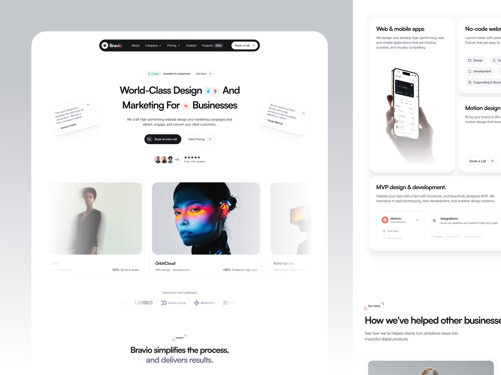 Screenshot of Bravio website