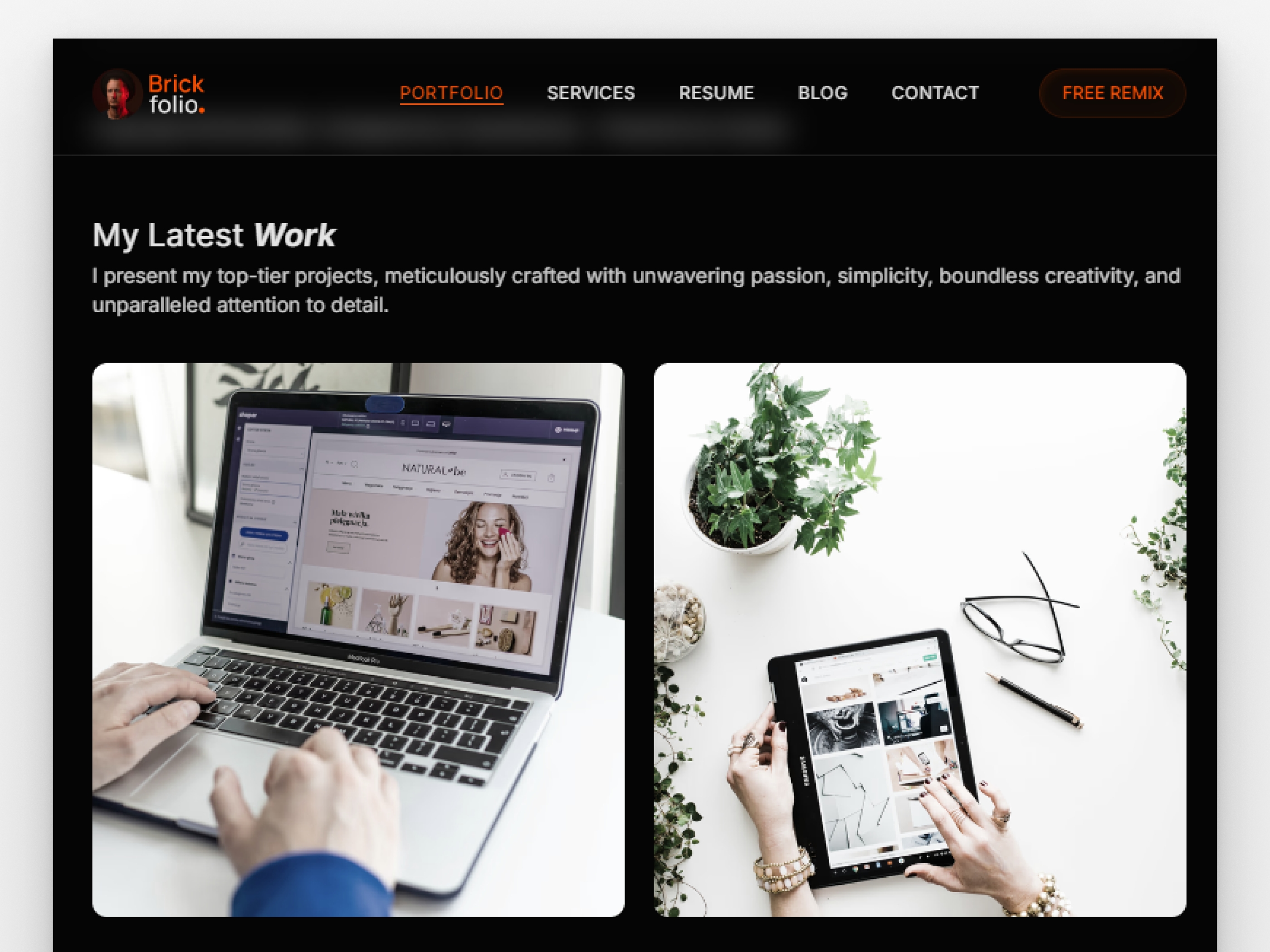 Screenshot 2 of Brickfolio personal portfolio website