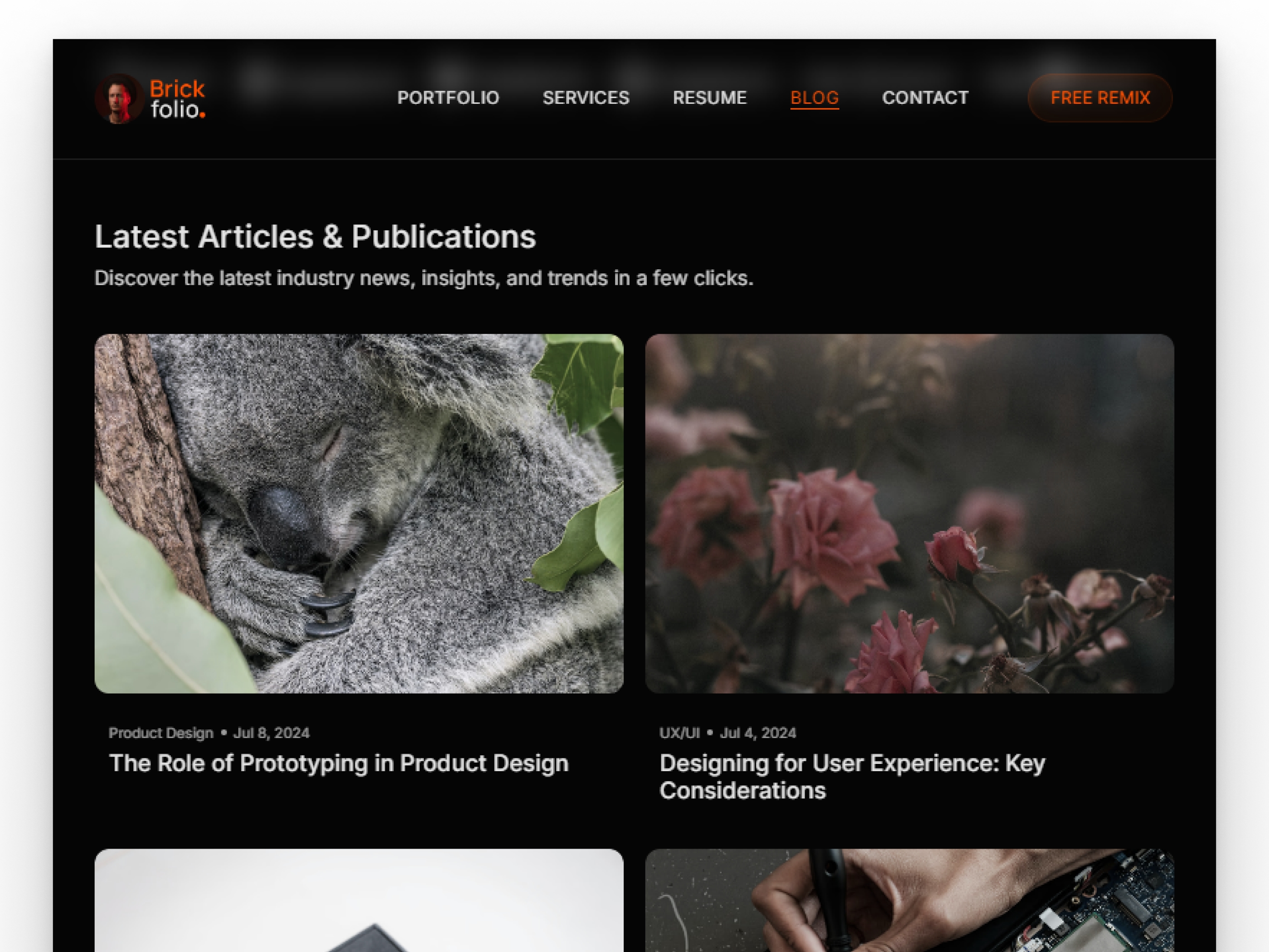 Screenshot 3 of Brickfolio personal portfolio website