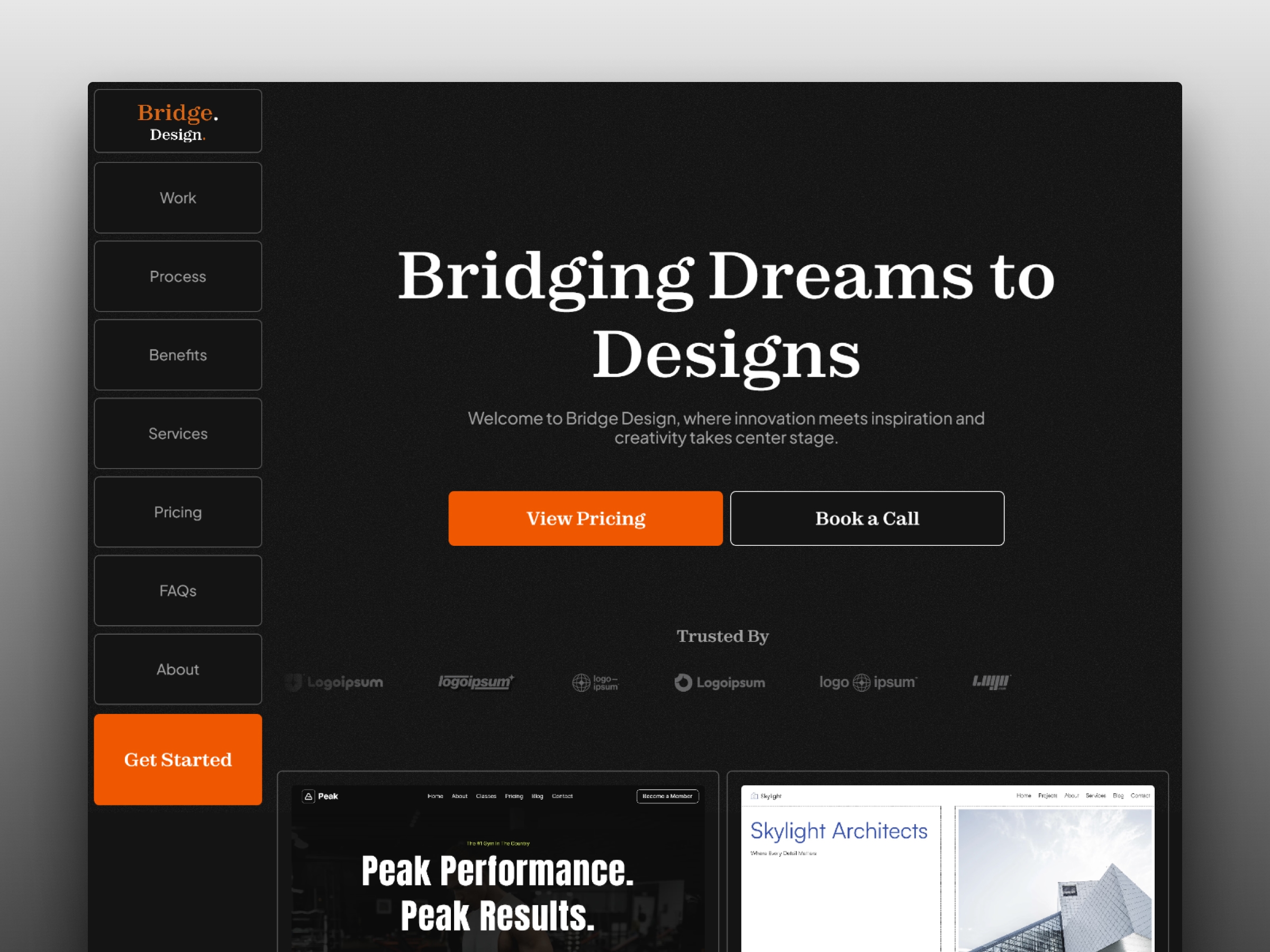 Screenshot of Bridge design agency template website