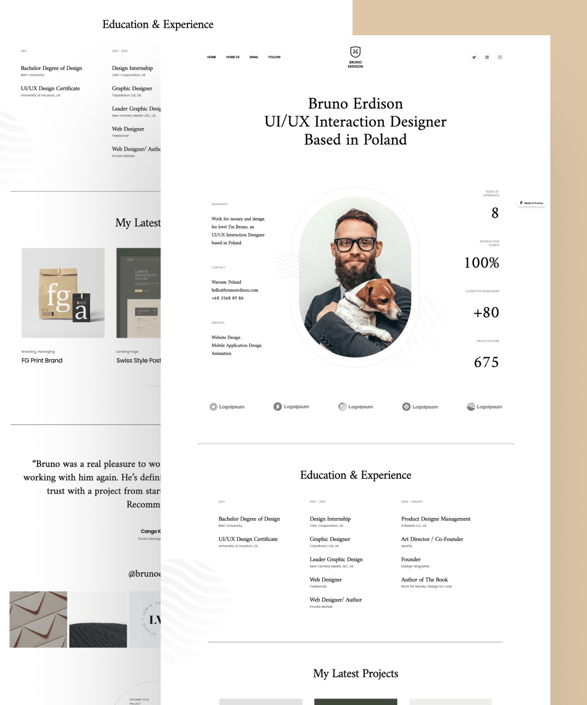 Screenshot of Bruno personal portfolio template website
