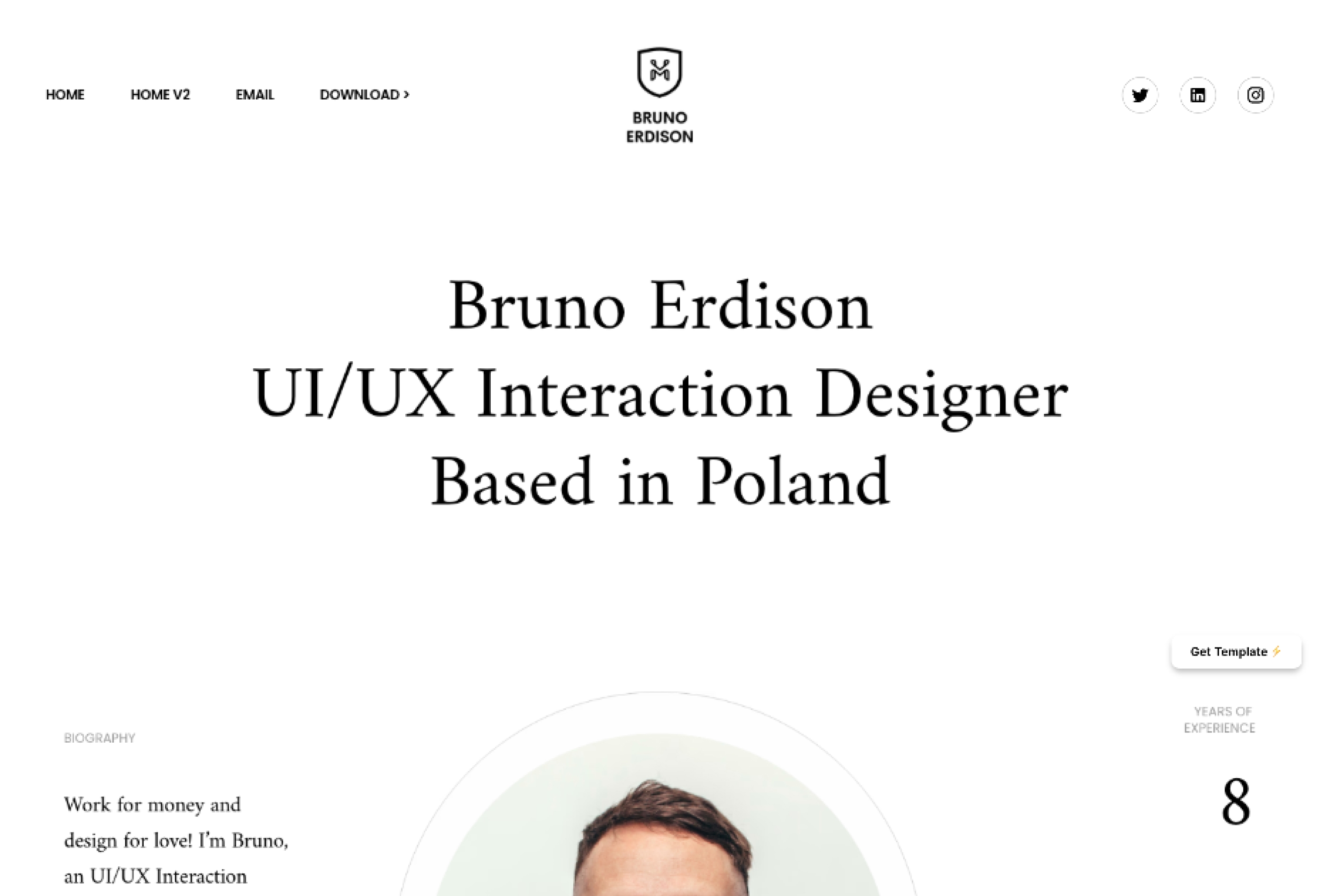 Screenshot 2 of Bruno personal portfolio template