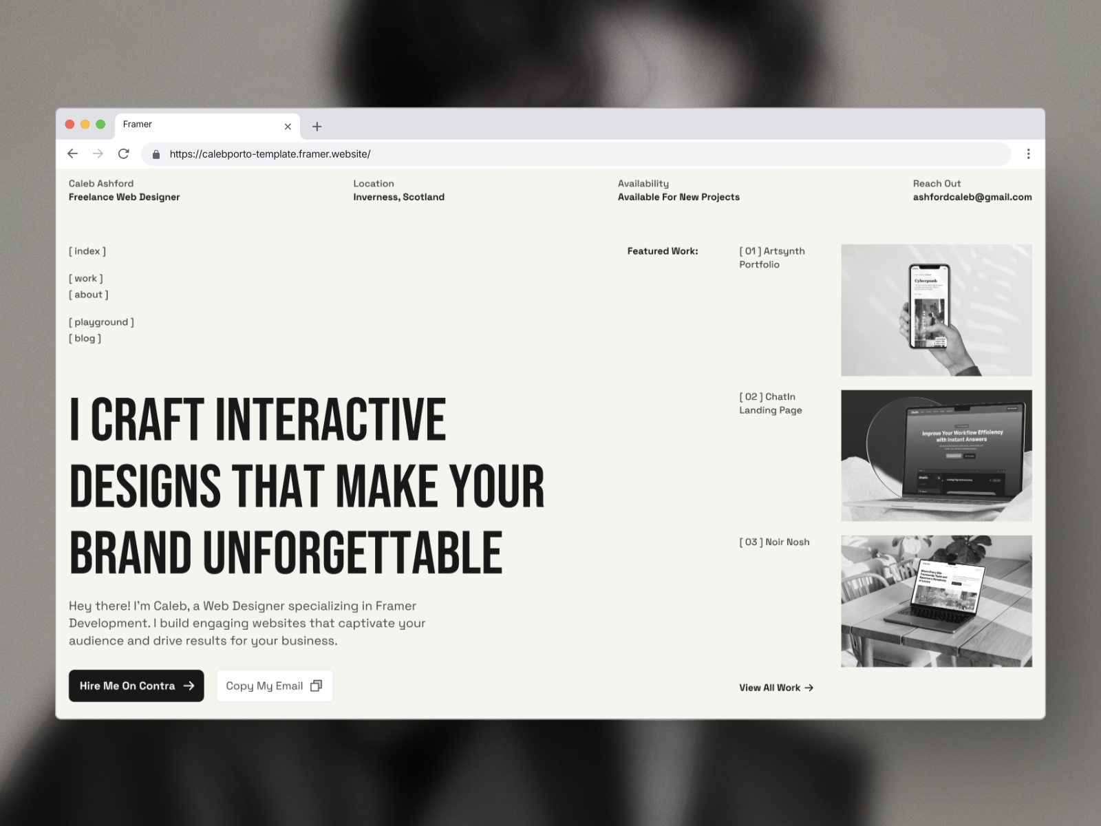 Screenshot of Caleb website