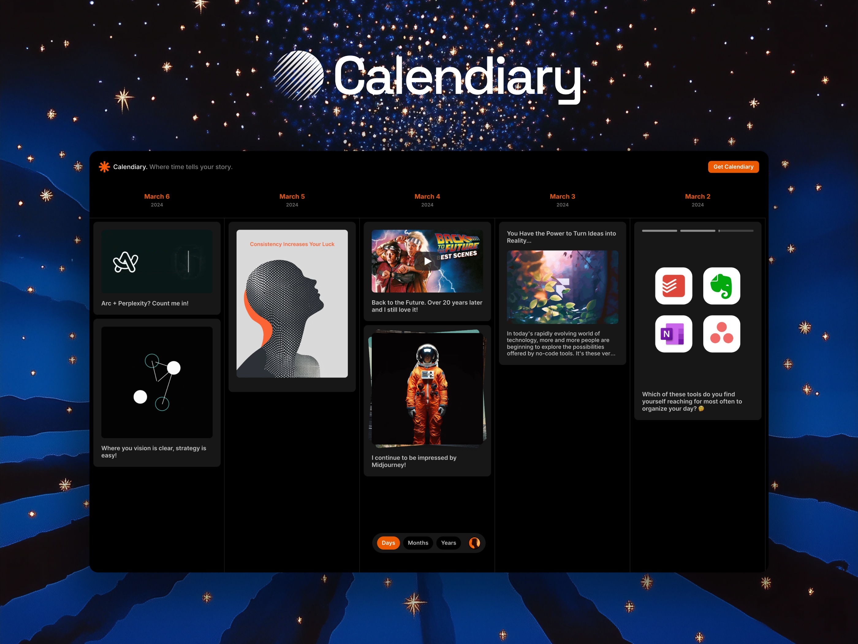 Screenshot of Calendiary website