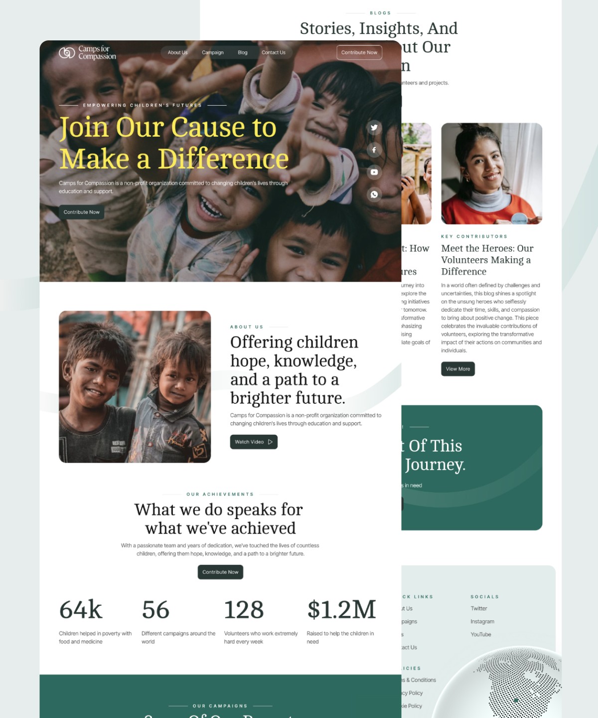 Screenshot of Camps for compassion charity framer template website