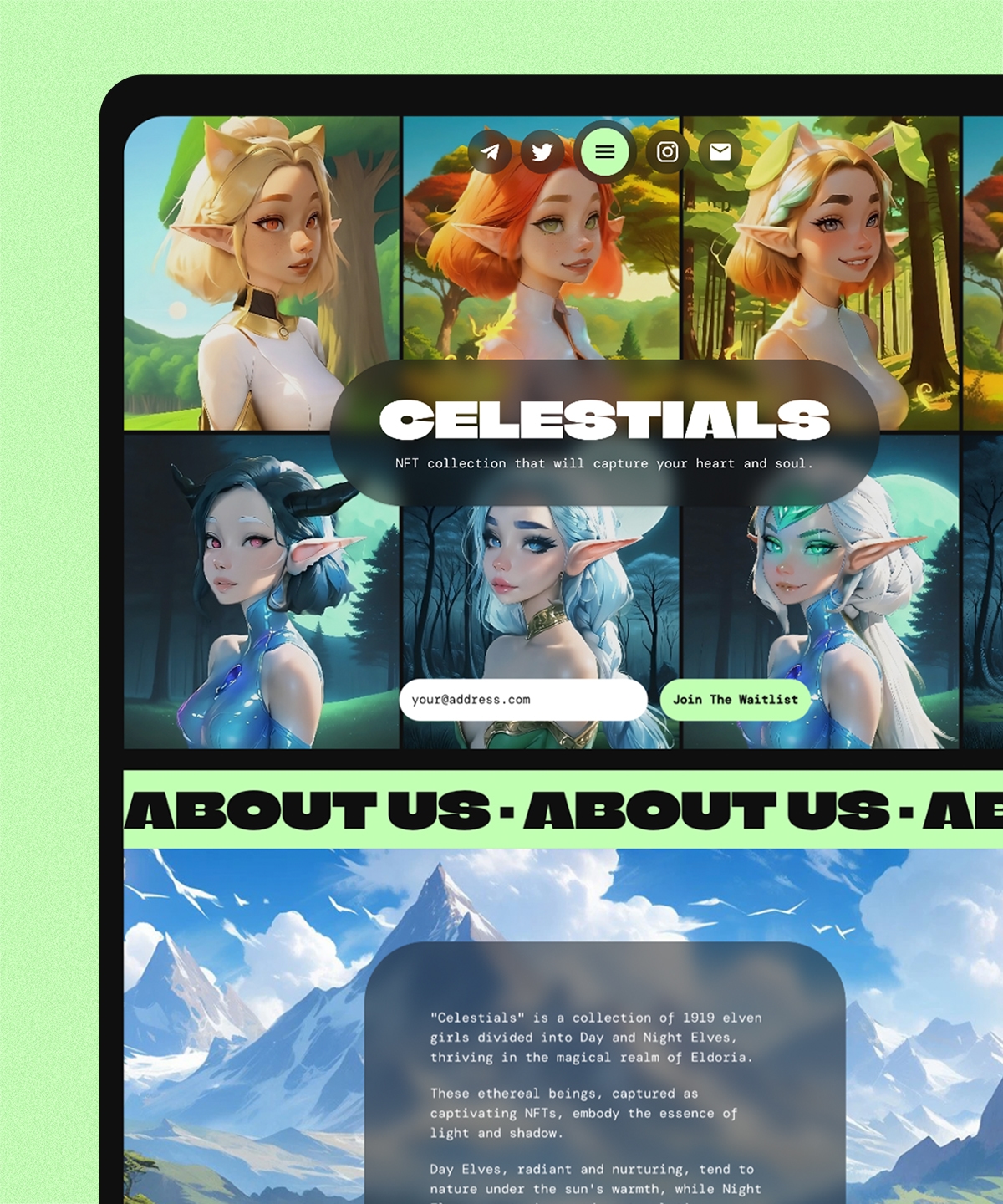 Screenshot of Celestials website