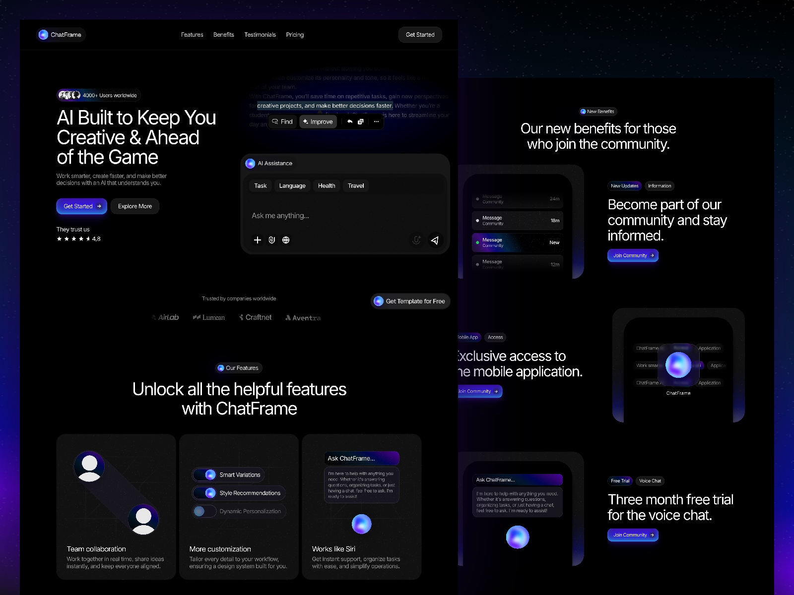 Screenshot of Chatframe website