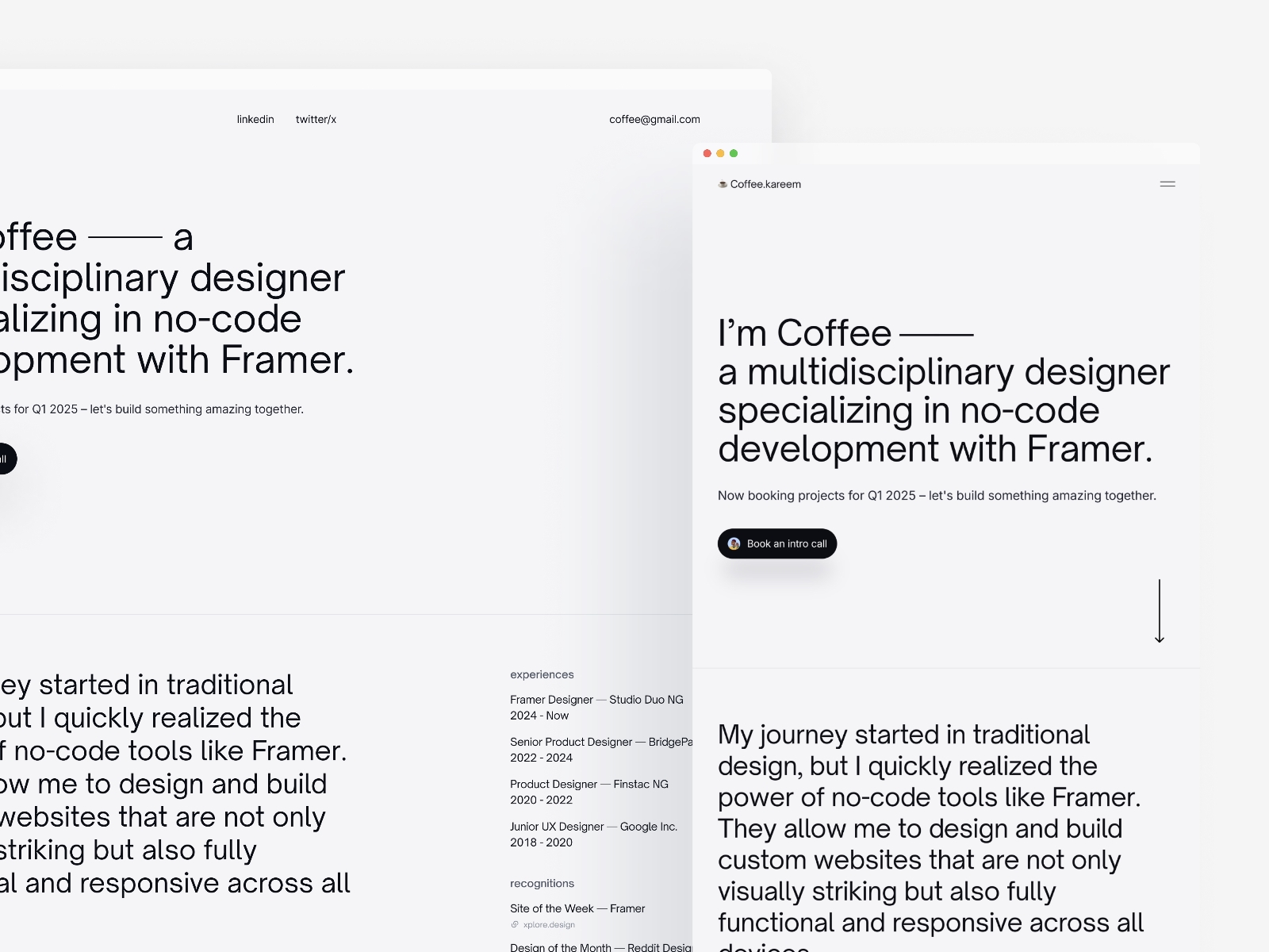 Screenshot of Coffee folio website