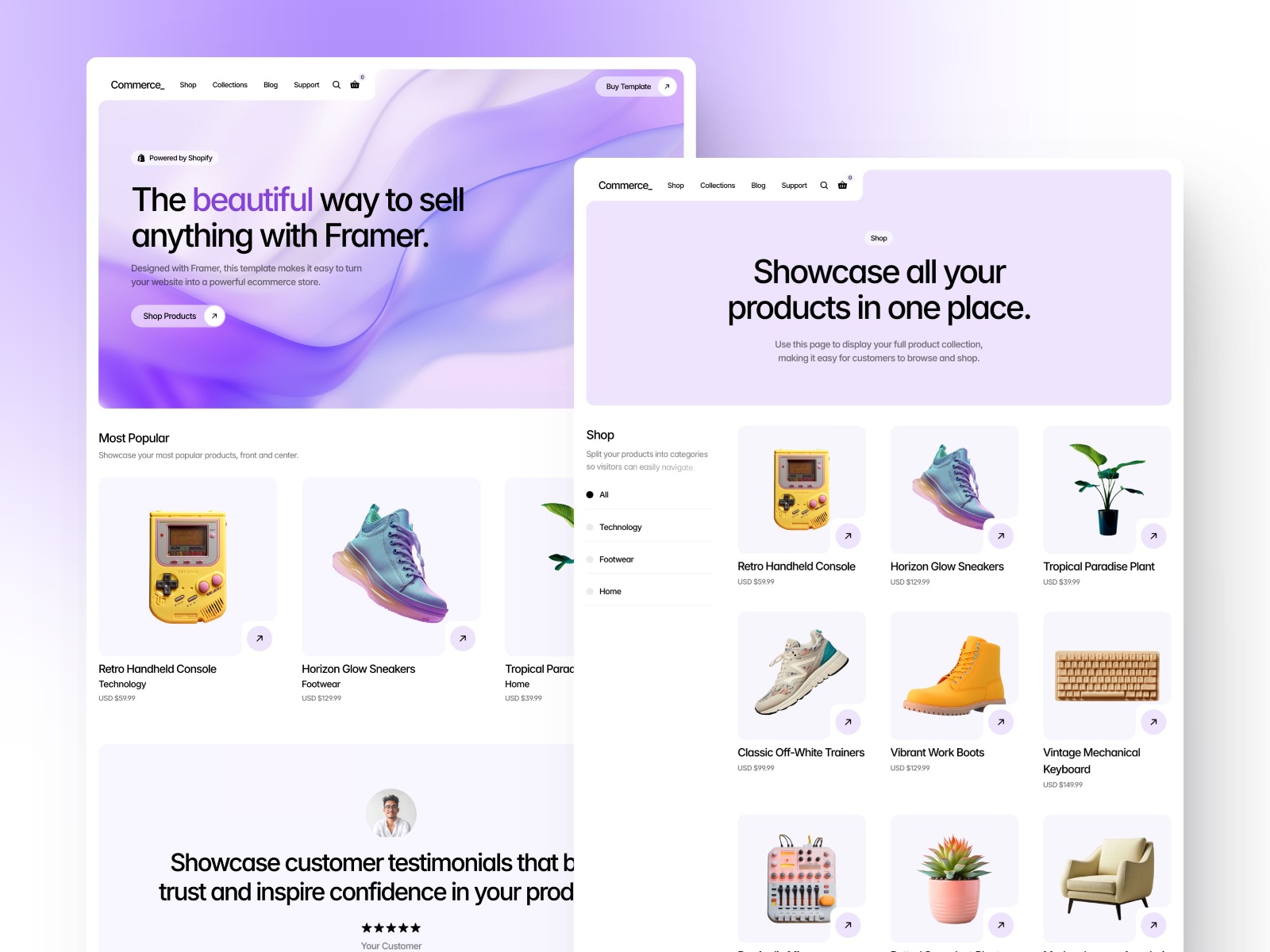 Screenshot of Commerce website
