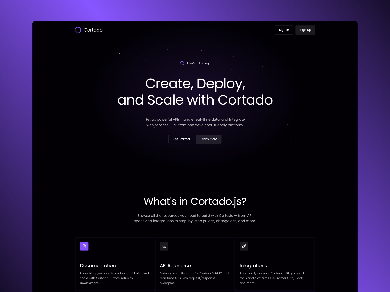 Screenshot of Cortado website