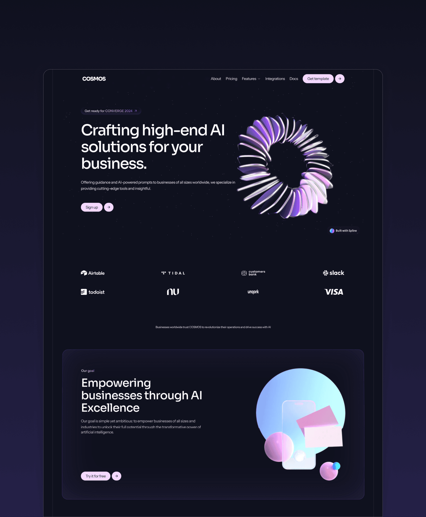Screenshot of Cosmos website