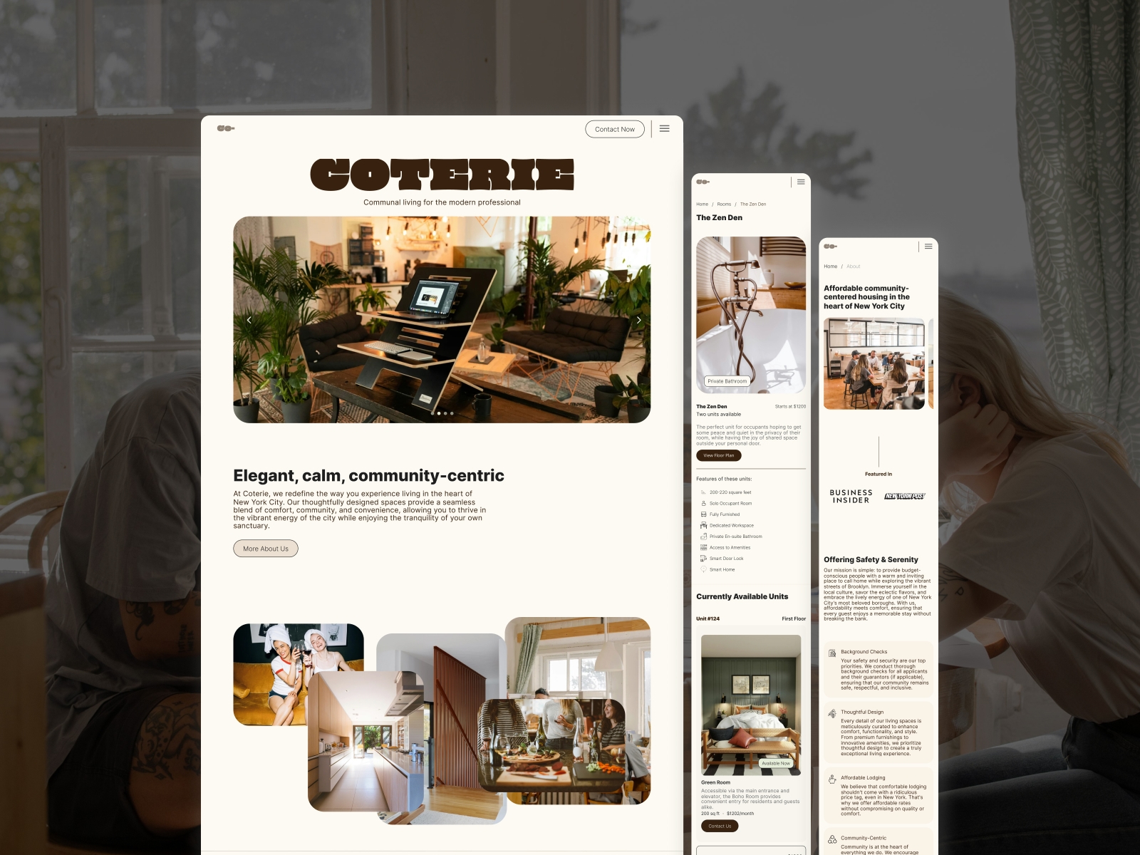 Screenshot of Coterie website