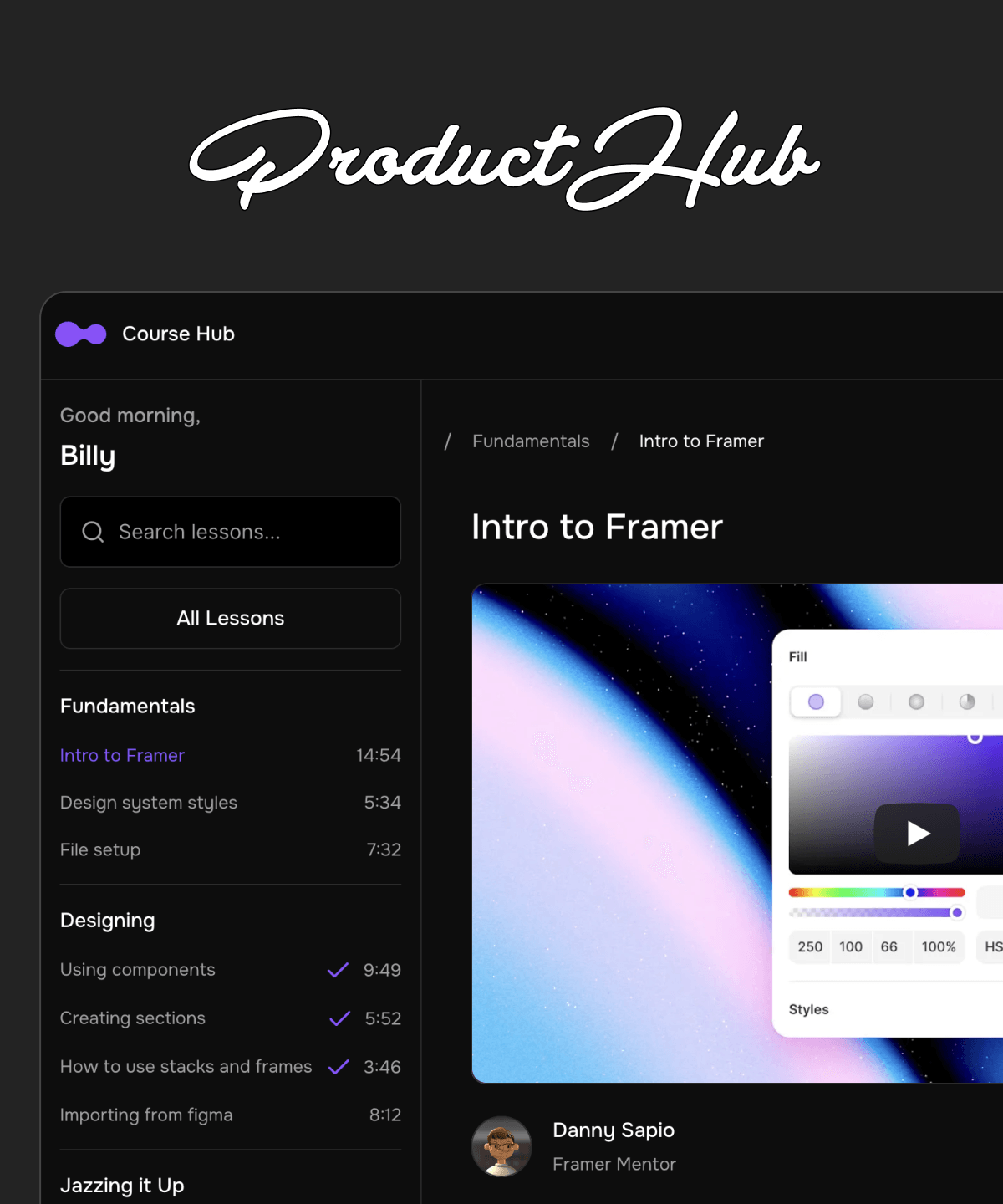 Screenshot of Course hub website