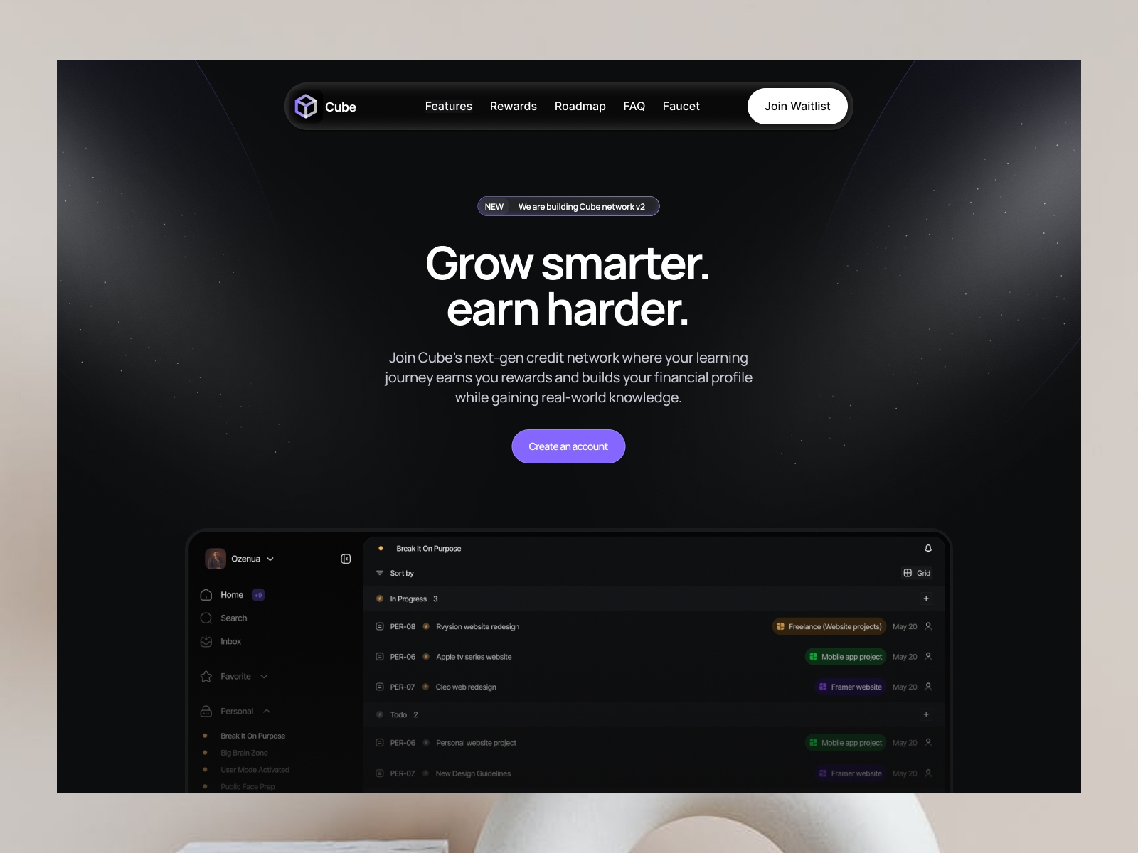 Screenshot of Cube website