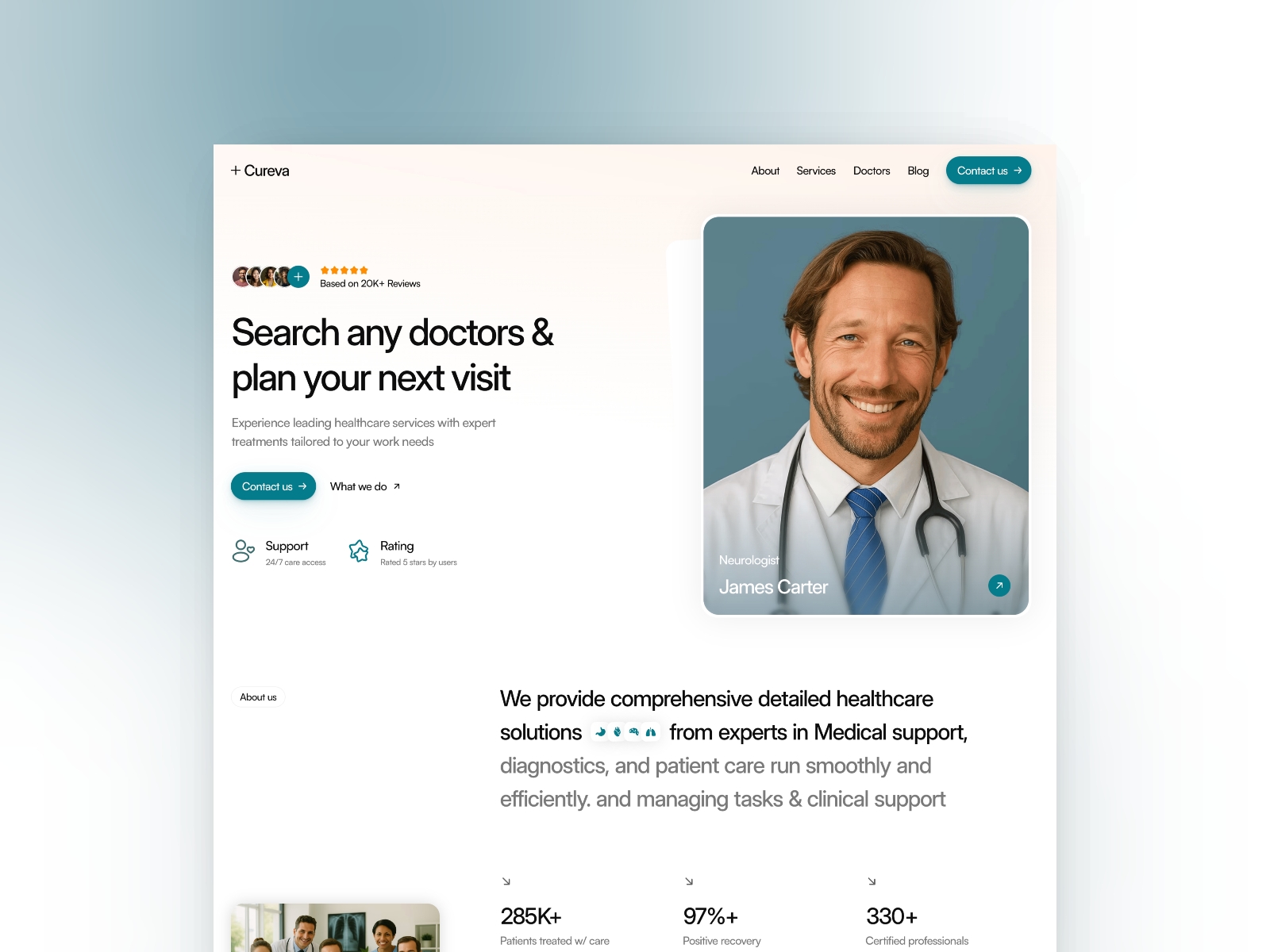 Screenshot of Cureva website