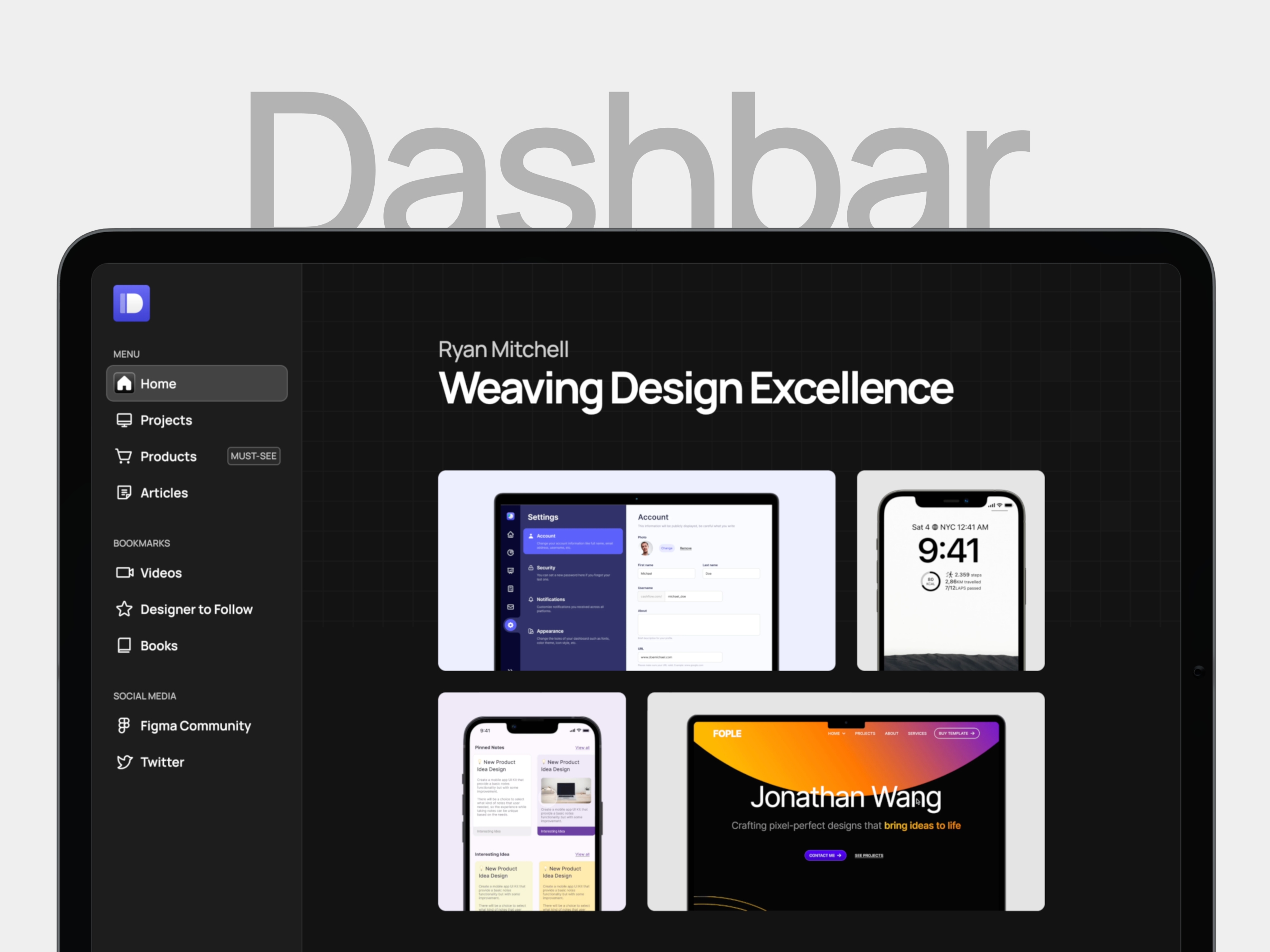 Screenshot of Dashbar framer personal site template website