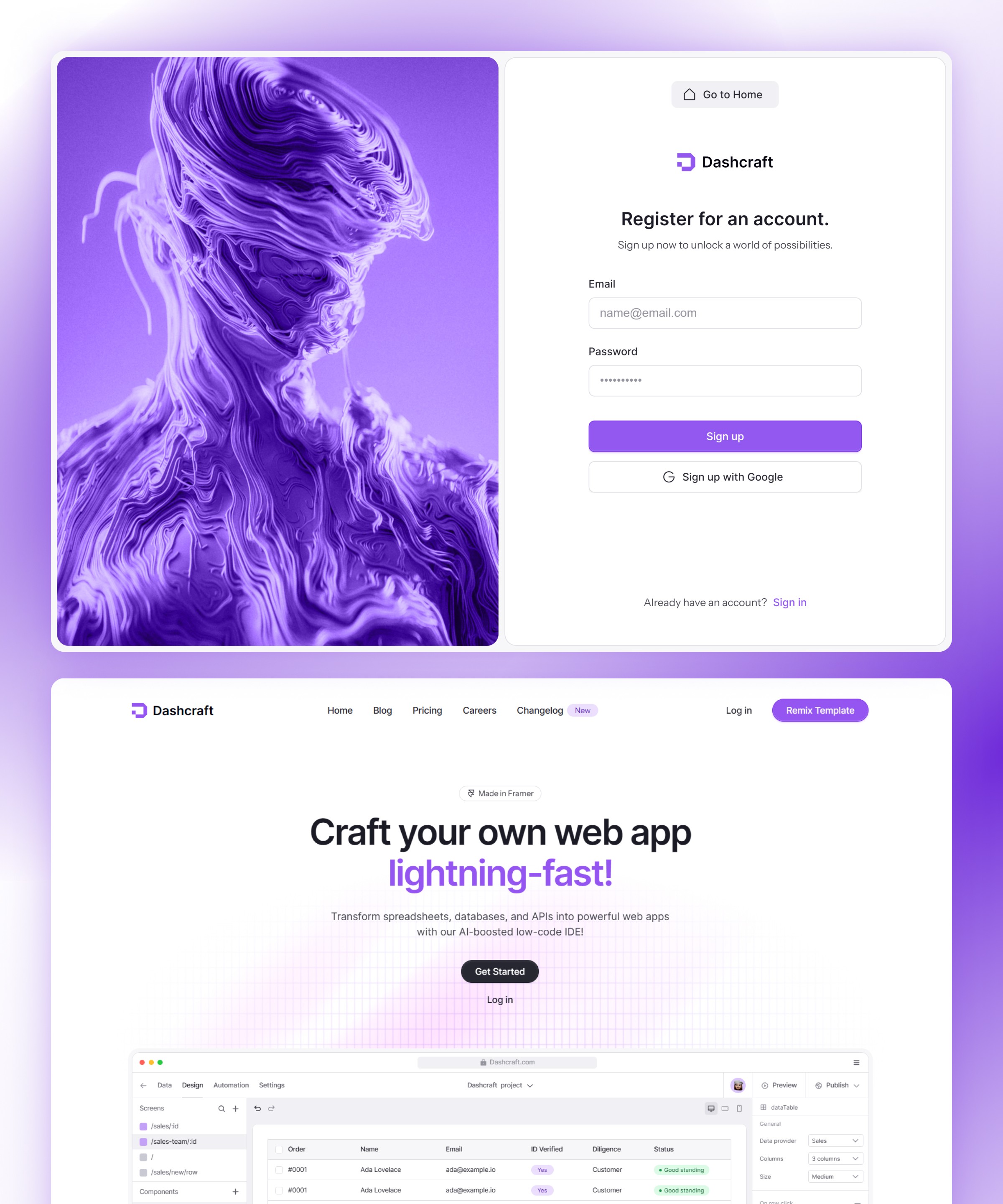 Screenshot of Dashcraft website
