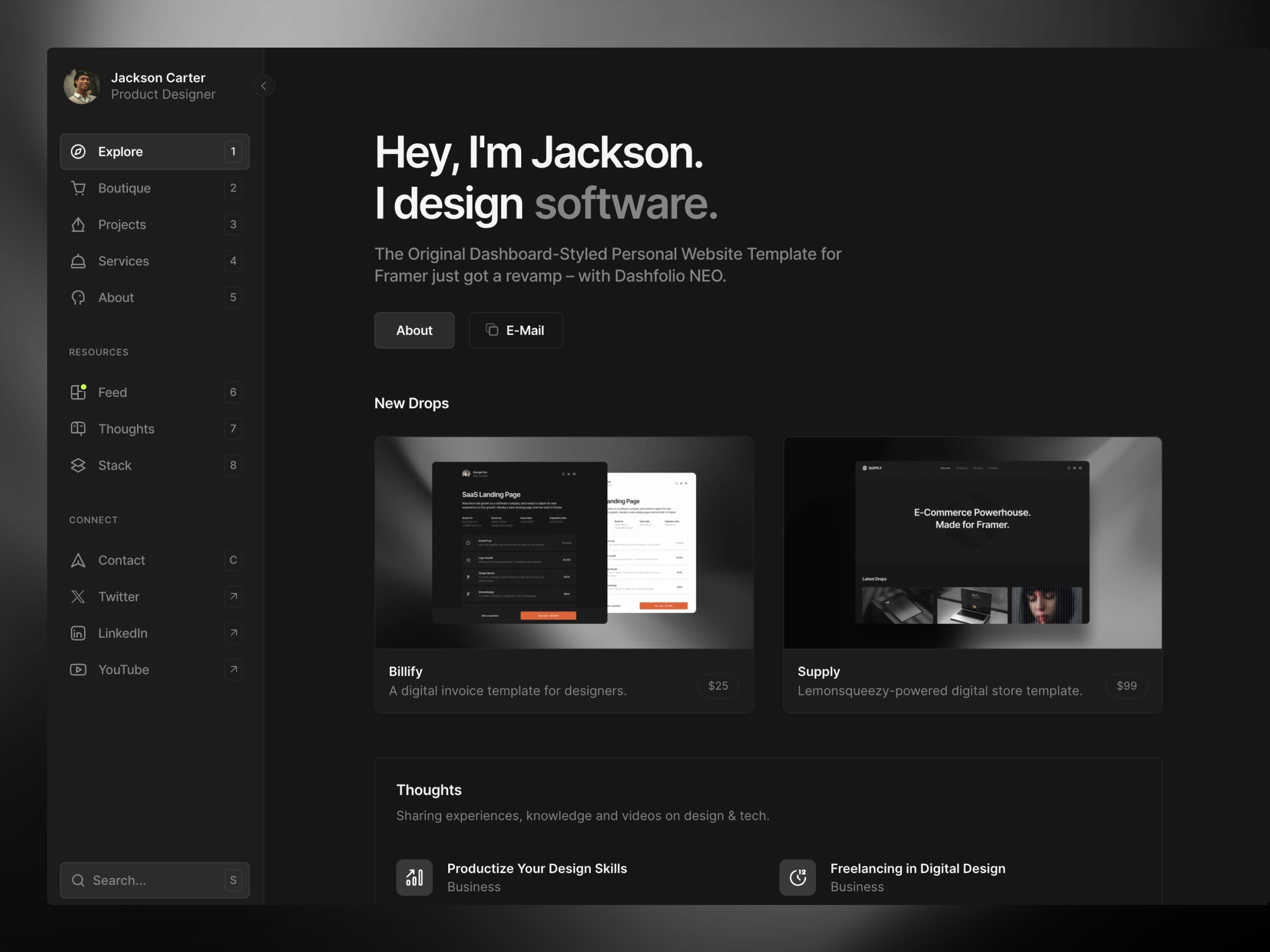 Screenshot of Dashfolio neo website