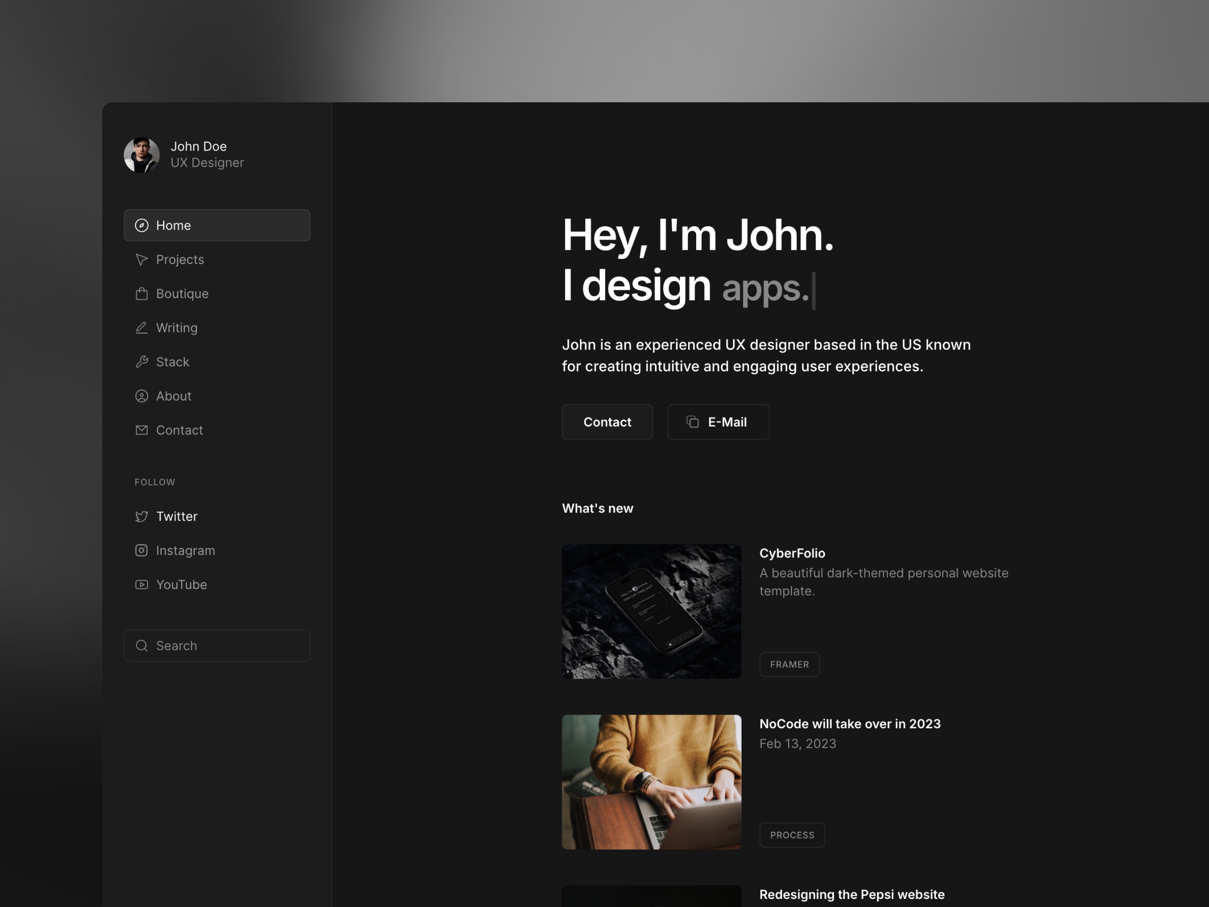Screenshot of Dashfolio portfolio template website