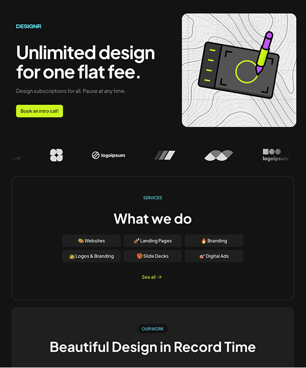 Screenshot of Designr website