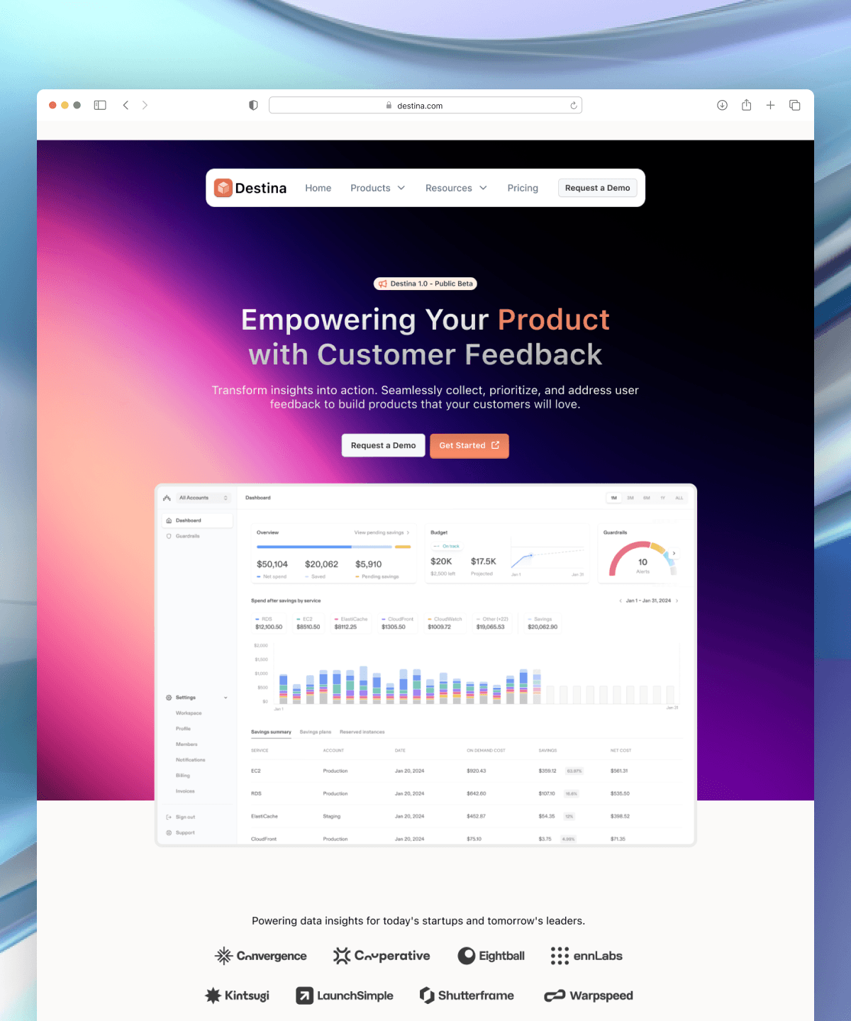 Screenshot of Destina website