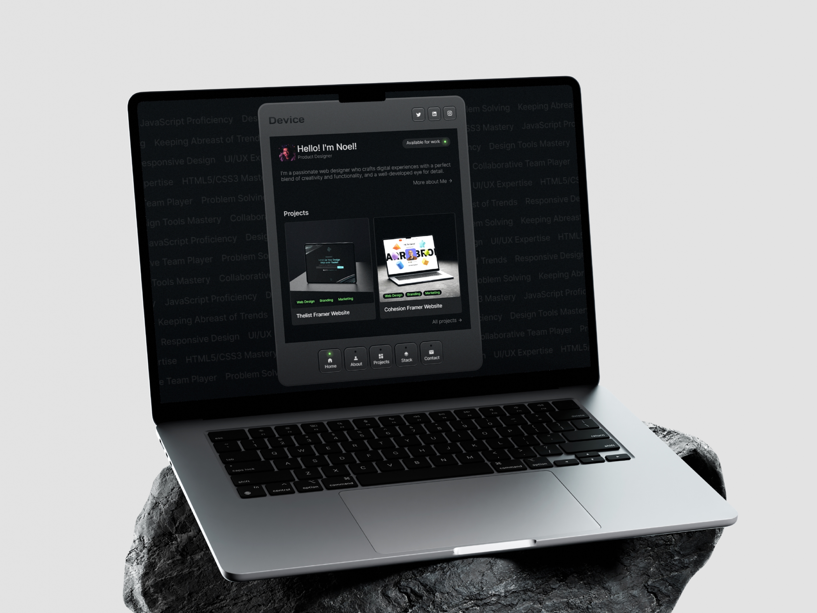 Screenshot of Device website
